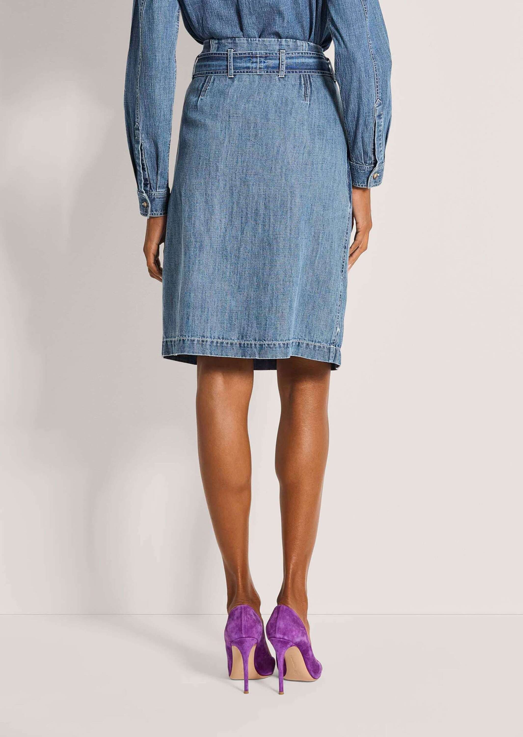 MADELEINE Regular-fit-Jeans »Jeansrock Baumwollrock mit Bundfalten« Jeansrock mit Bindegürtel