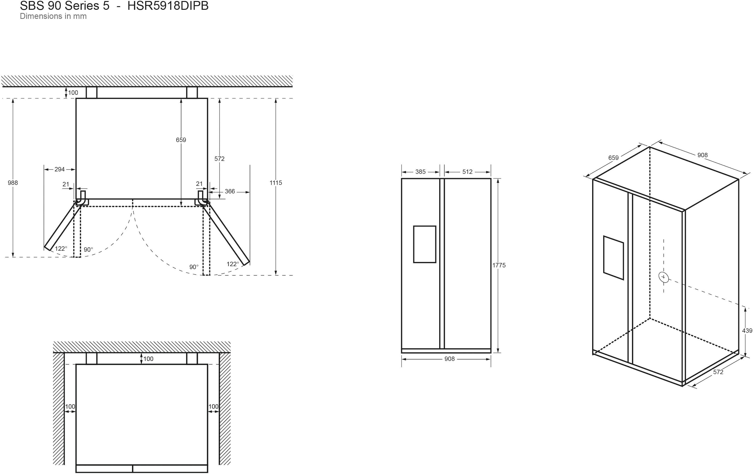 Haier Side-by-Side »HSR5918DIPB«, HSR5918DIPB, 177,5 cm hoch, 90,8 cm breit