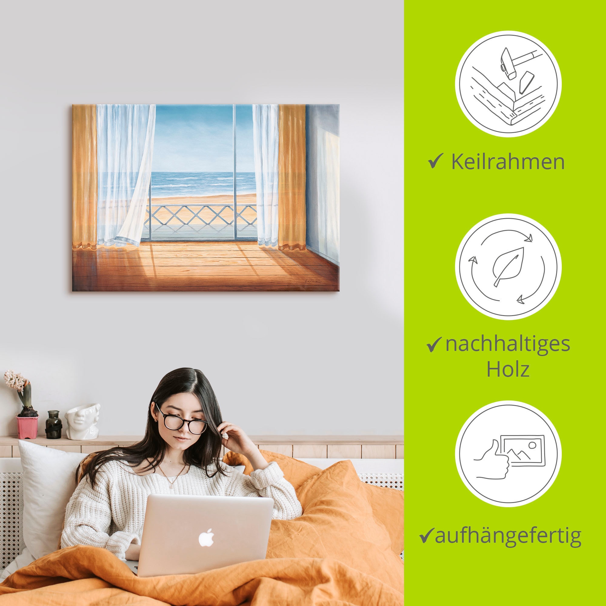 Artland Wandbild »Terrasse mit Meerblick« Fensterblick 1 Stk. tlg. als Alubild, Outdoorbild, Leinwandbild in verschied. Größen