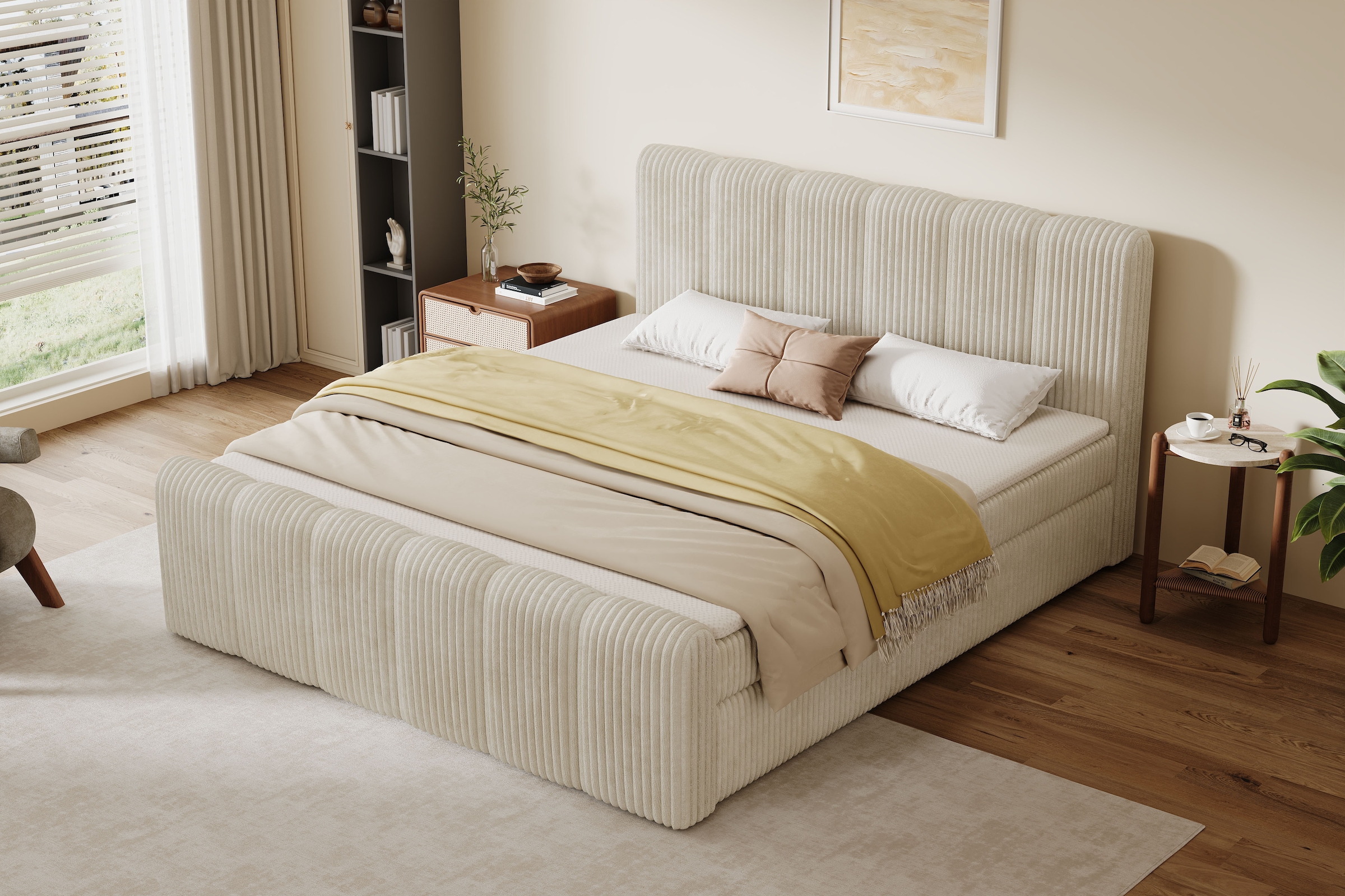 OTTO home Boxbett »SIVVA, Polsterbett mit Bettkasten, inkl. Taschenfederkernmatratze H3« mit Kaltschaumtopper, flauschiger Breit-Cord-Bezug, 180x200 cm
