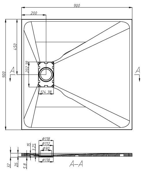 Sanotechnik Duschwanne »SMC Brausetasse«, LxB: 90x90cm; schneidbar