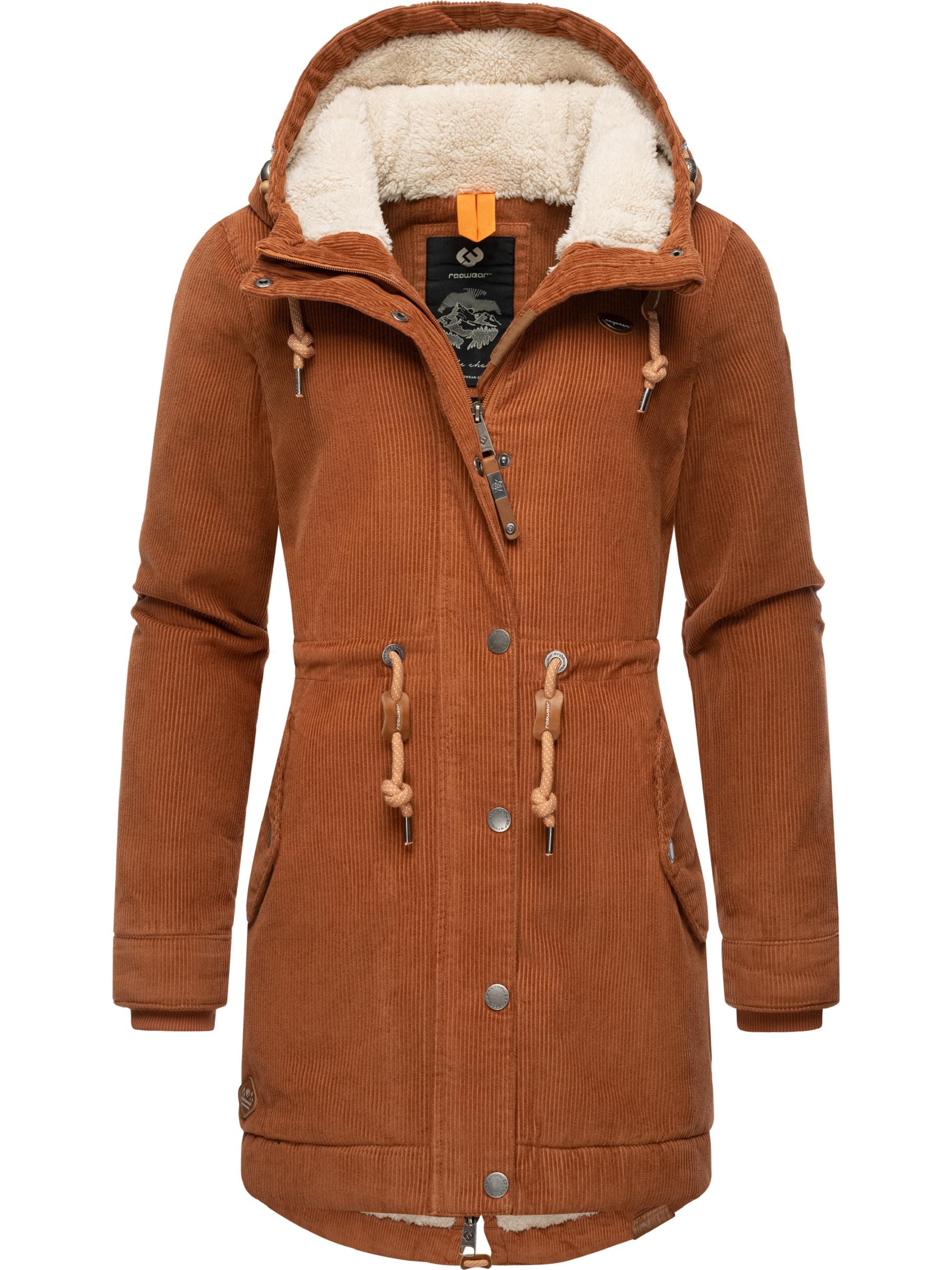 Ragwear Wintermantel »Winterjacke Canny Corduroy«, stylischer Damen Cordmantel mit Kapuze