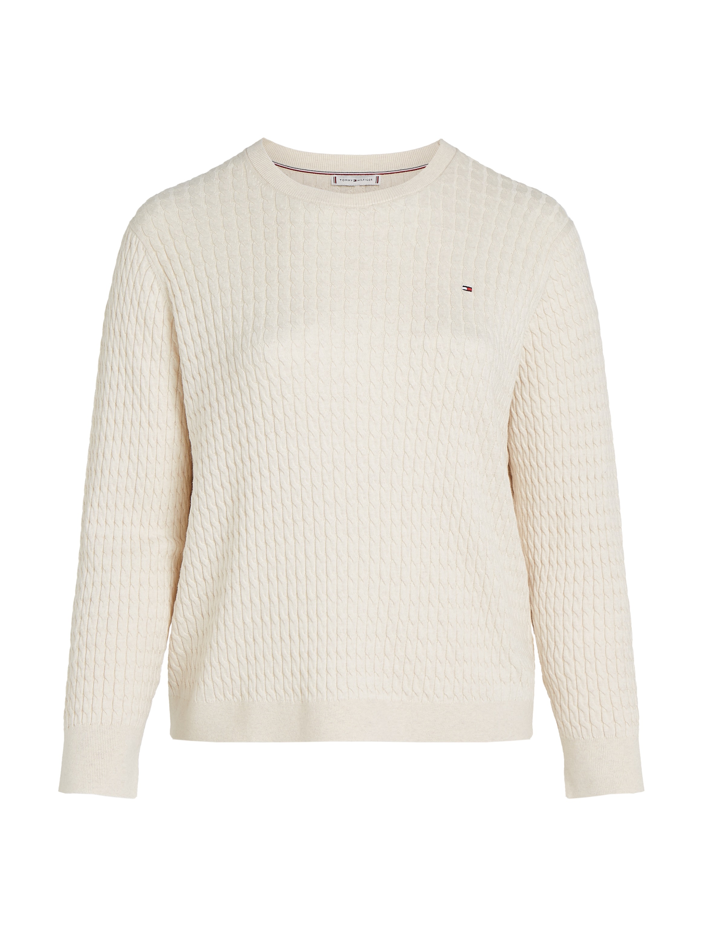 Tommy Hilfiger Curve Rundhalspullover »CRV CO CABLE C-NK LS SWEATER«, in Großen Größen, Zopfmuster, Logostickerei