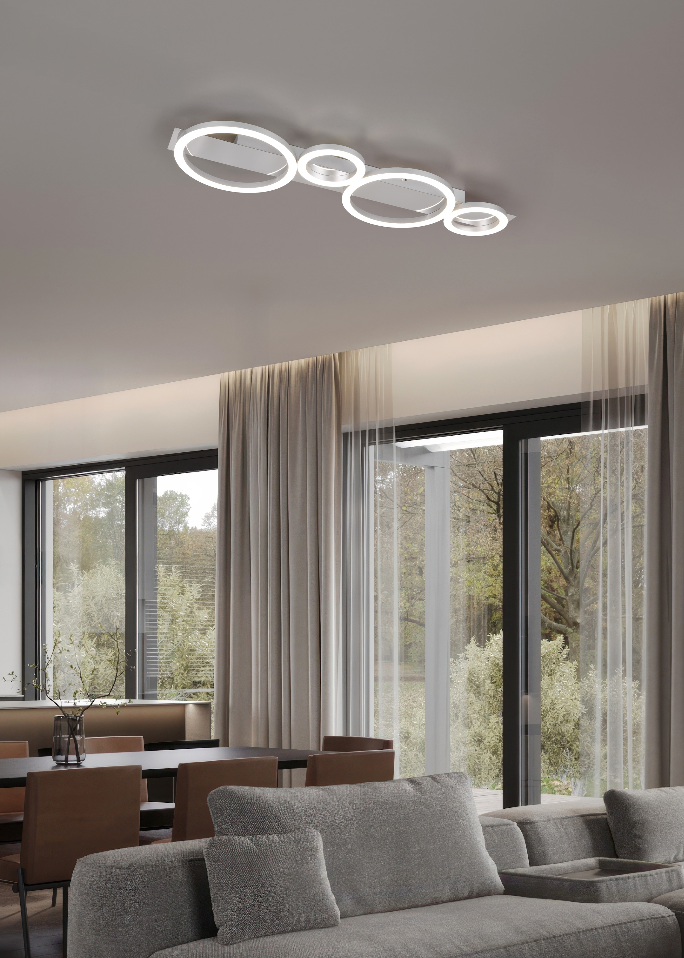 REALITY Leuchten LED Deckenleuchte »LUMOS, Deckenlampe mit LED Ringen, 26,5W 3300 Lumen 4000K kaltweiß« LED-Board 1 Stk. Kaltweiß als Wandlampe oder Deckenlampe montierbar, B/H/T: 72 x 23 x 5,5 cm
