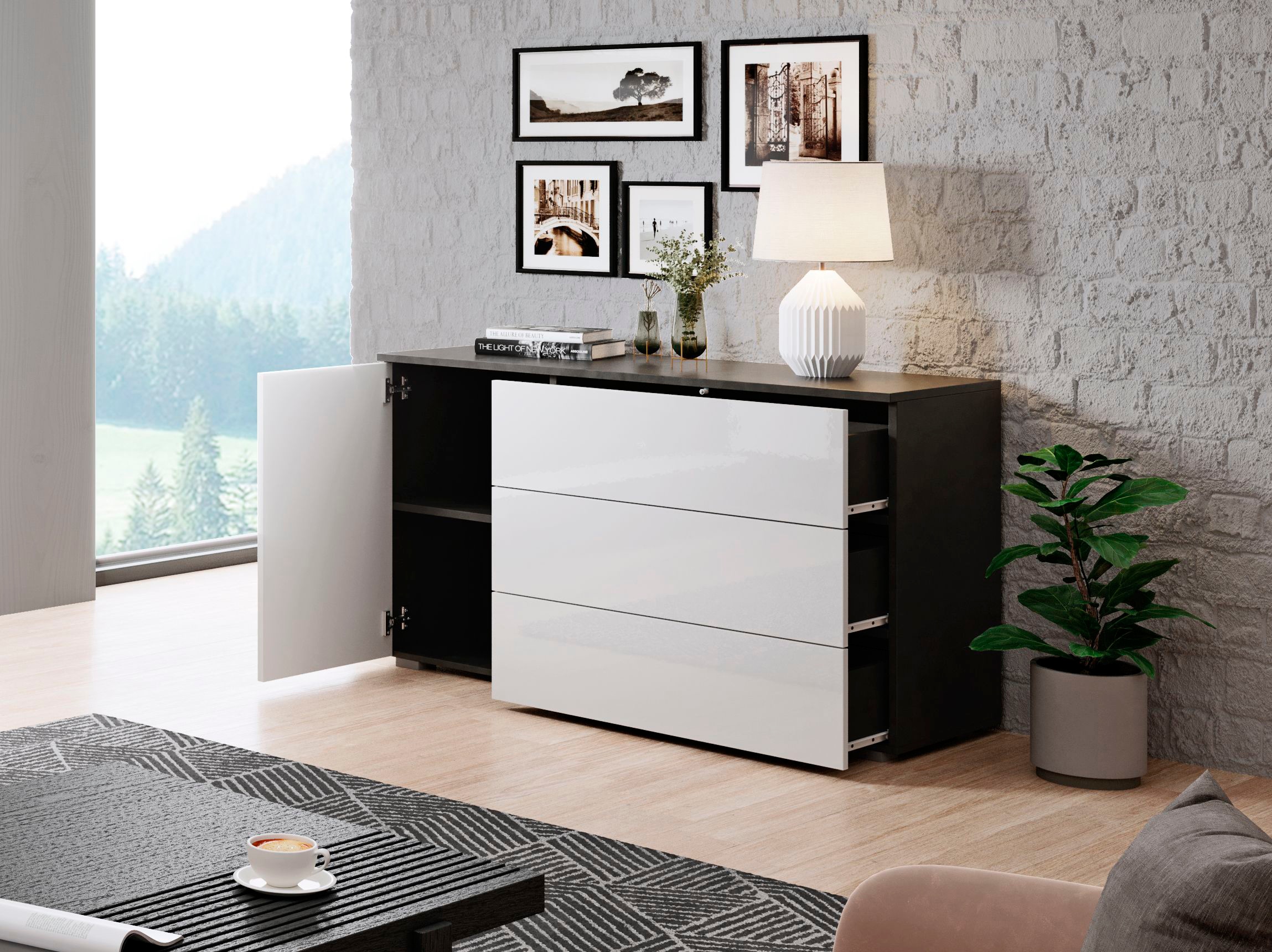 INOSIGN Sideboard »PARIS«, (1 St.), Moderne 110cm breite grifflose Kommode, vielseitig einsetzbar
