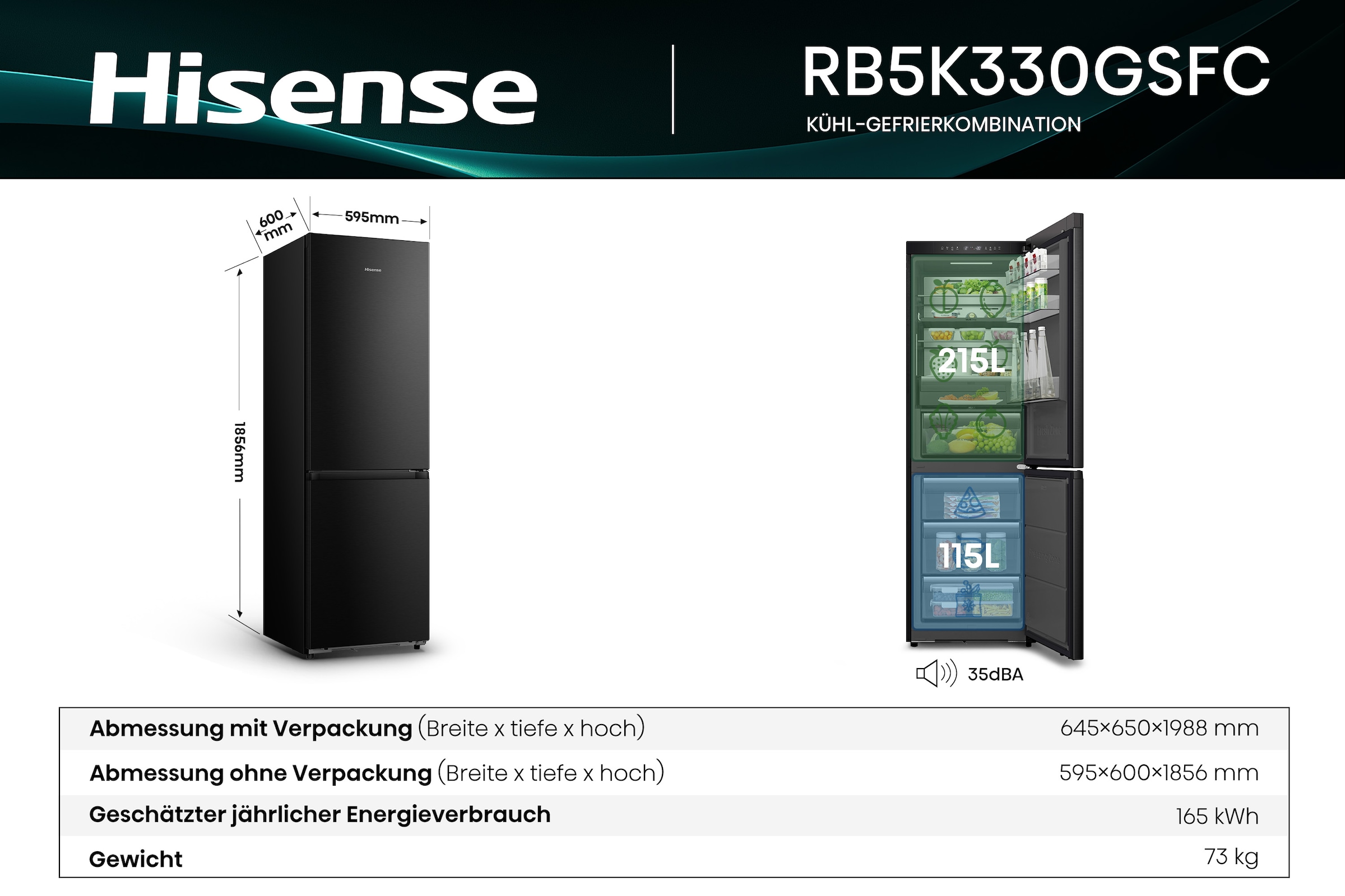 Hisense Kühl-/Gefrierkombination »RB5K330GSFC«, Perfect Kitchenfit