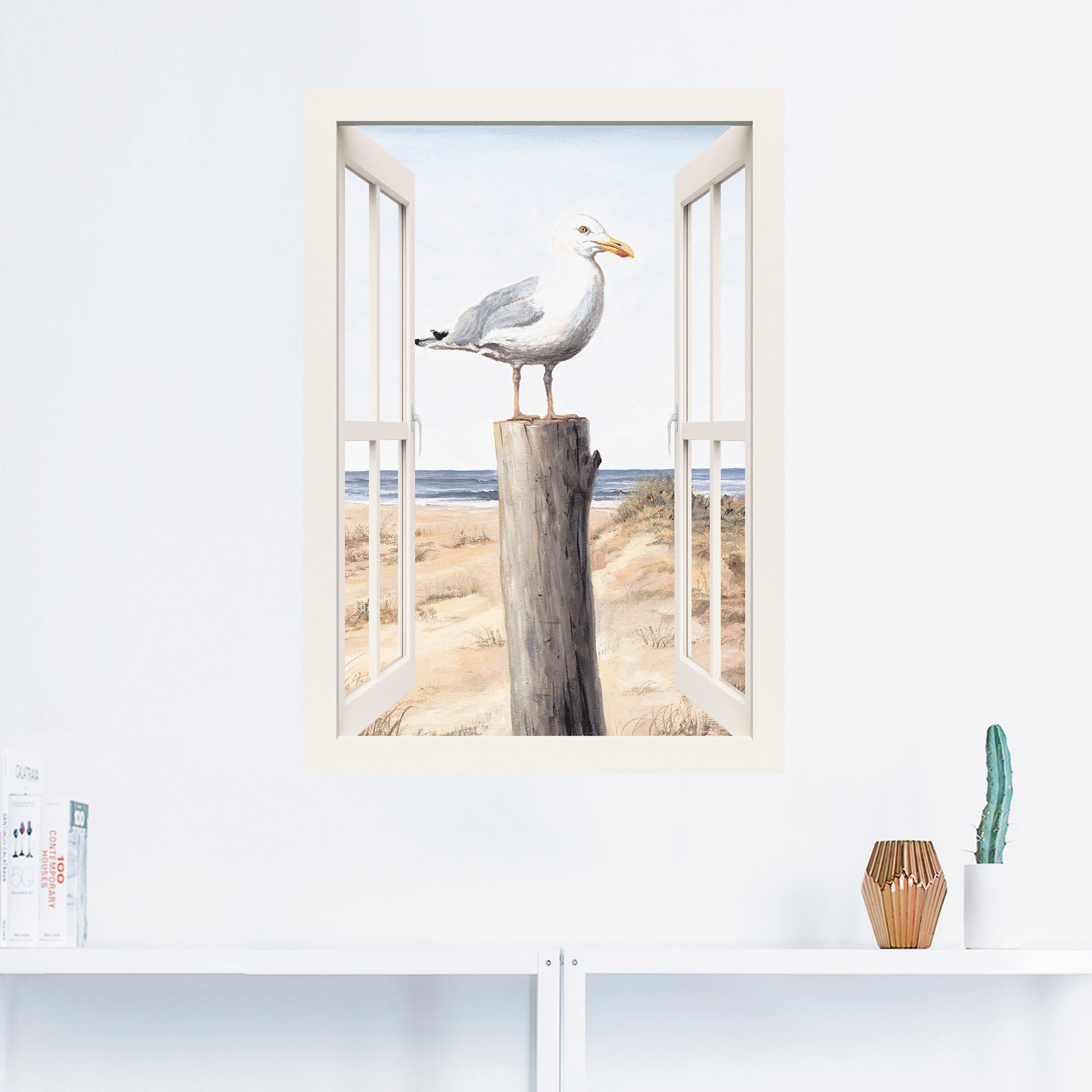 Artland Wandbild »Möwe Fensterblick«, Vogelbilder, (1 St.), als Alubild, Leinwandbild, Wandaufkleber oder Poster in versch. Größen