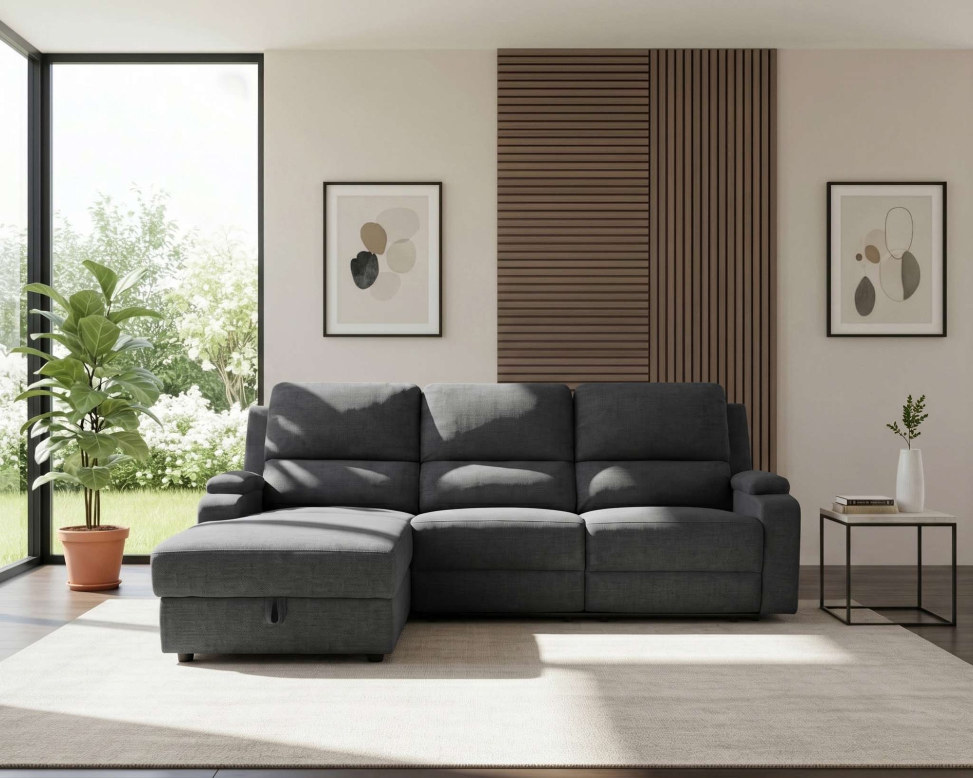 OTTO home Ecksofa »NAPORI Struktur-Bezug, L-Form, 210cm, man./elektr. Relaxfunktion« USB-A bei elektr. Variante, Staukasten, Seitentaschen u. Federkern