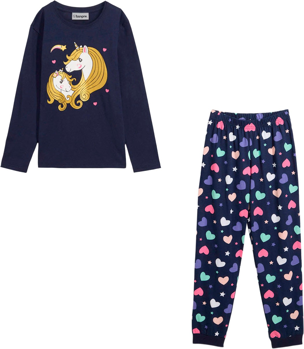 bonprix Pyjama Set, 2,  bequeme Passform, aus Baumwolle, mit coolem Motiv