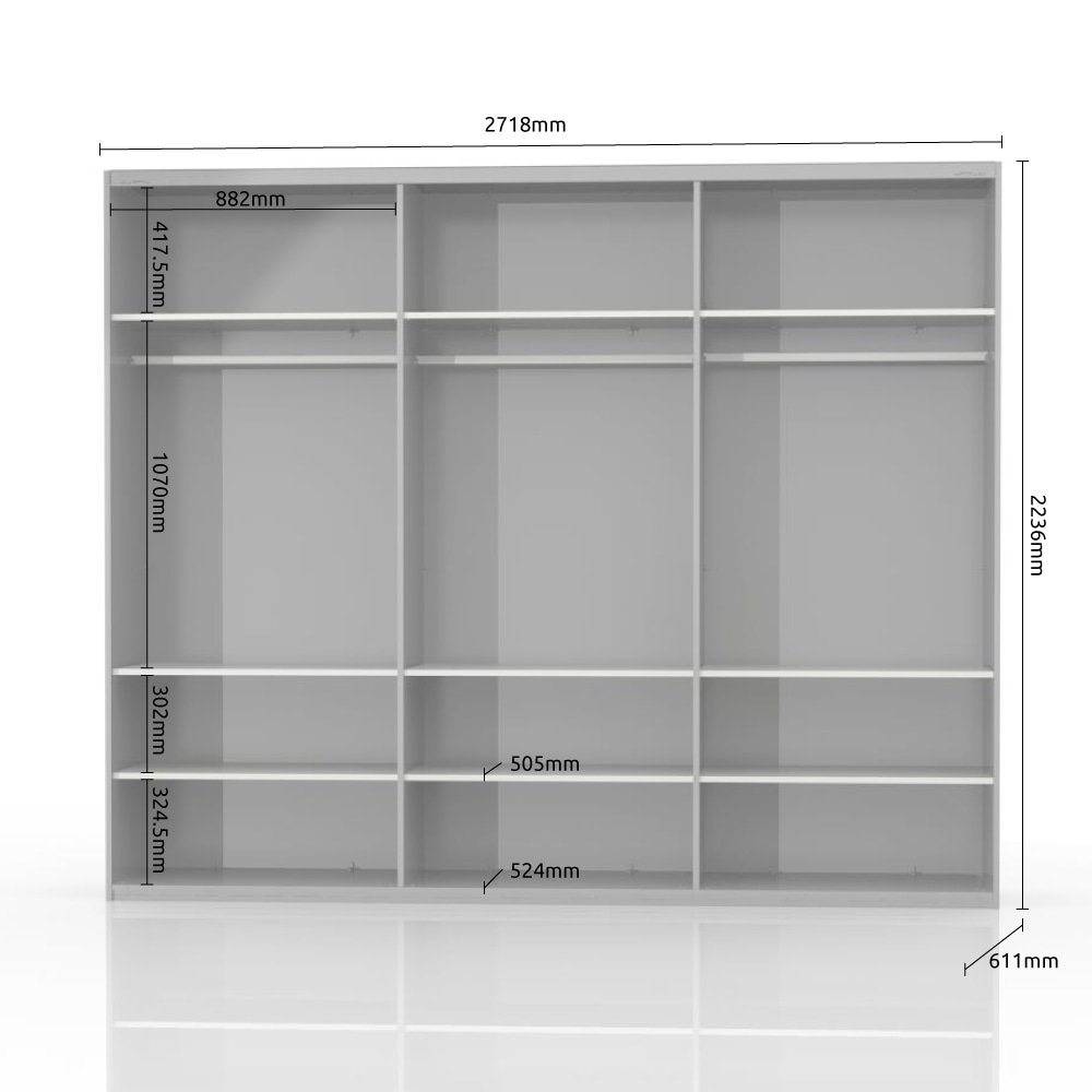 Places of Style Schwebetürenschrank »Piano, FSC-zertifiziert, mit Einlegeböden und Kleiderstangen«, (in 3 Breiten, 224cm hoch, mit verchromten Aufleistungen), UV lackiert, hochglänzend, mit Soft-Close Funktion, in beige oder weiß