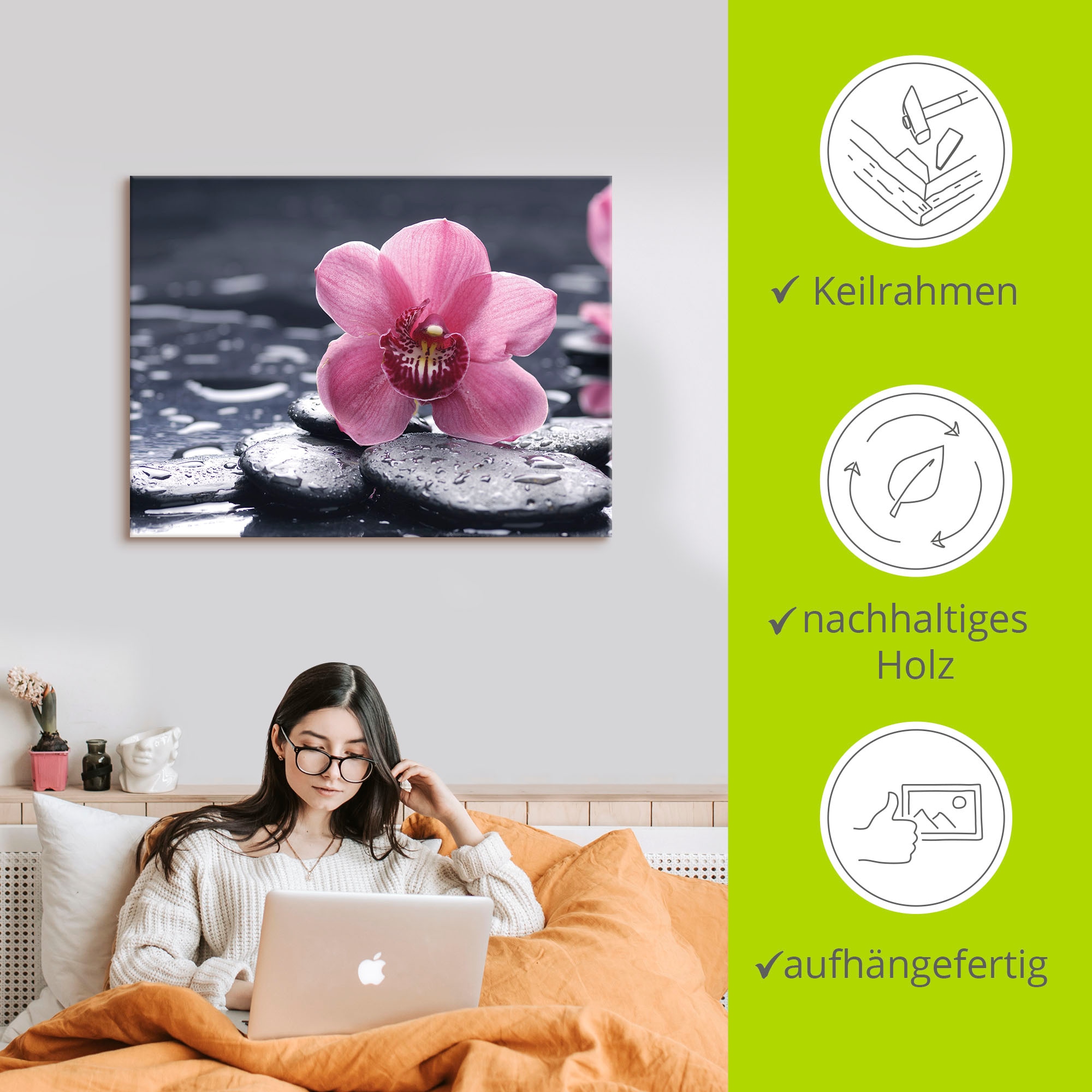 Artland Wandbild »Stillleben mit Kiesel und einer Orchidee« 1 Stk. tlg. als Alubild, Outdoorbild, Leinwandbild, Poster, Wandaufkleber