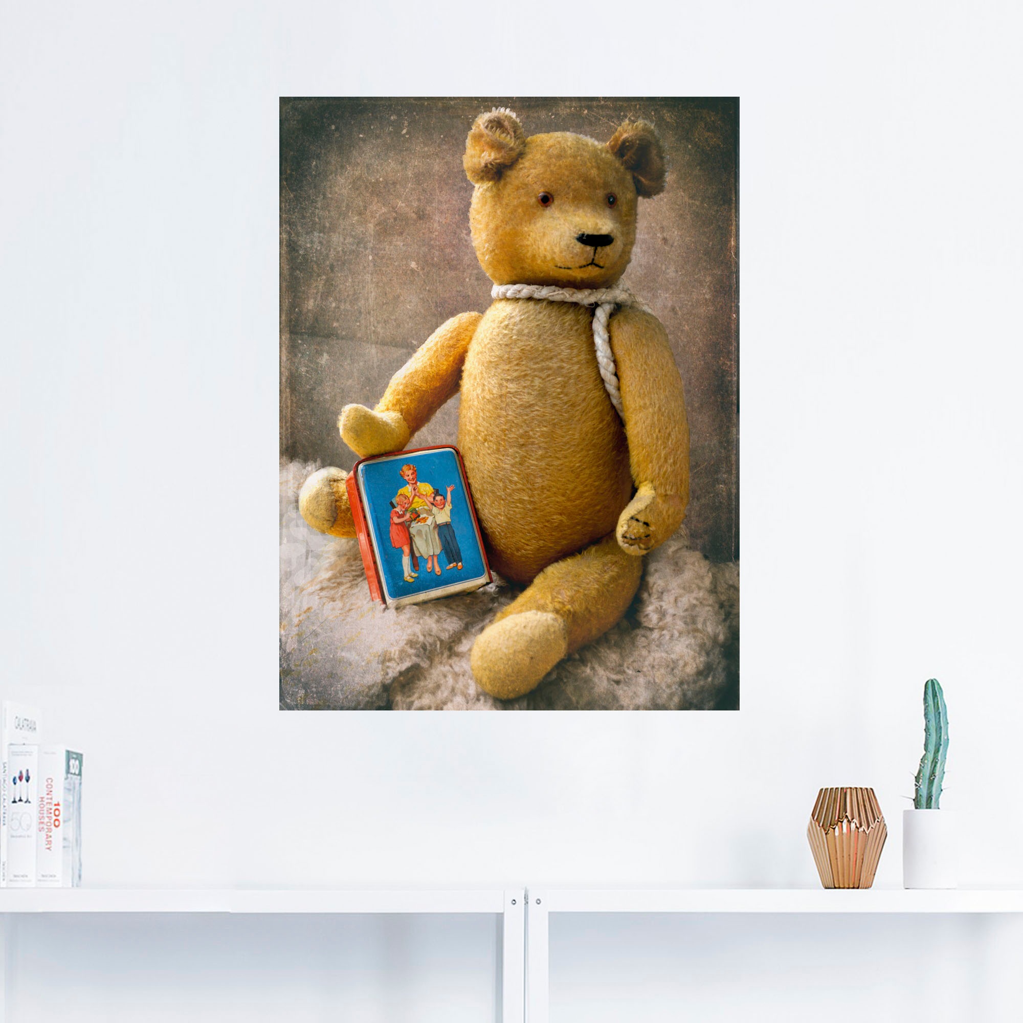 Artland Wandbild »Teddybär mit Sparbüchse«, Spielzeuge, (1 St.), als Leinwandbild, Wandaufkleber in verschied. Größen