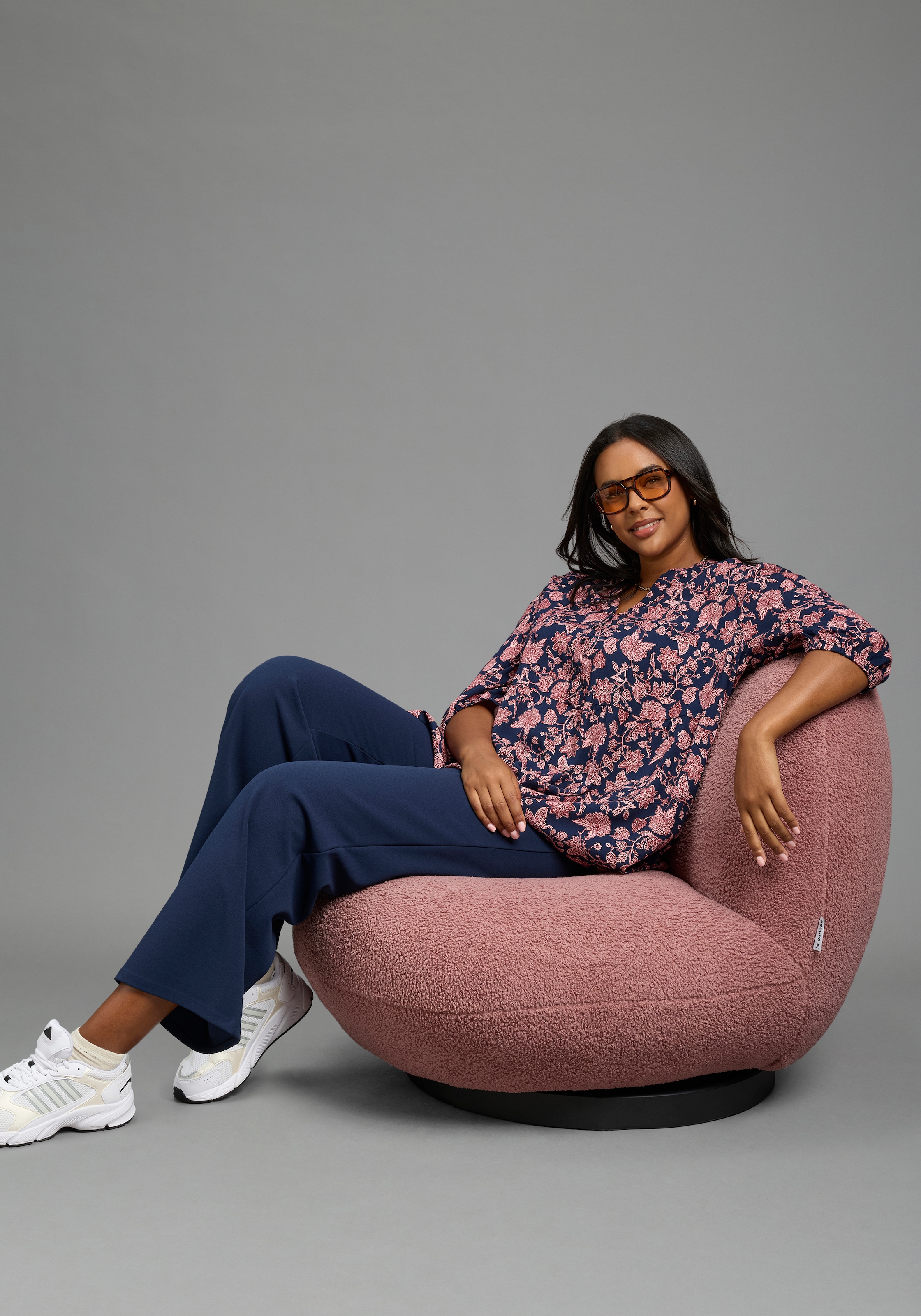 Laura Scott CURVE Longbluse »Große Größen« gemusterte Optik, 3/4-Ärmel mit Gummizug, aus Viskose