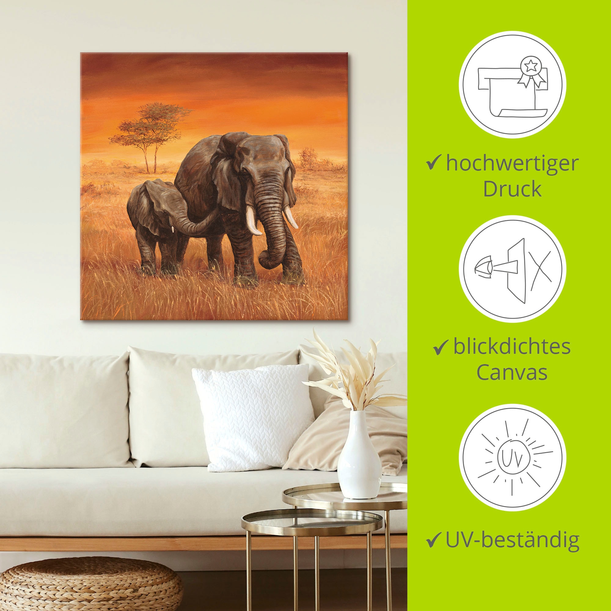 Artland Leinwandbild »Elefanten II« Wildtiere 1 Stk. tlg. auf Holzrahmen gespannt