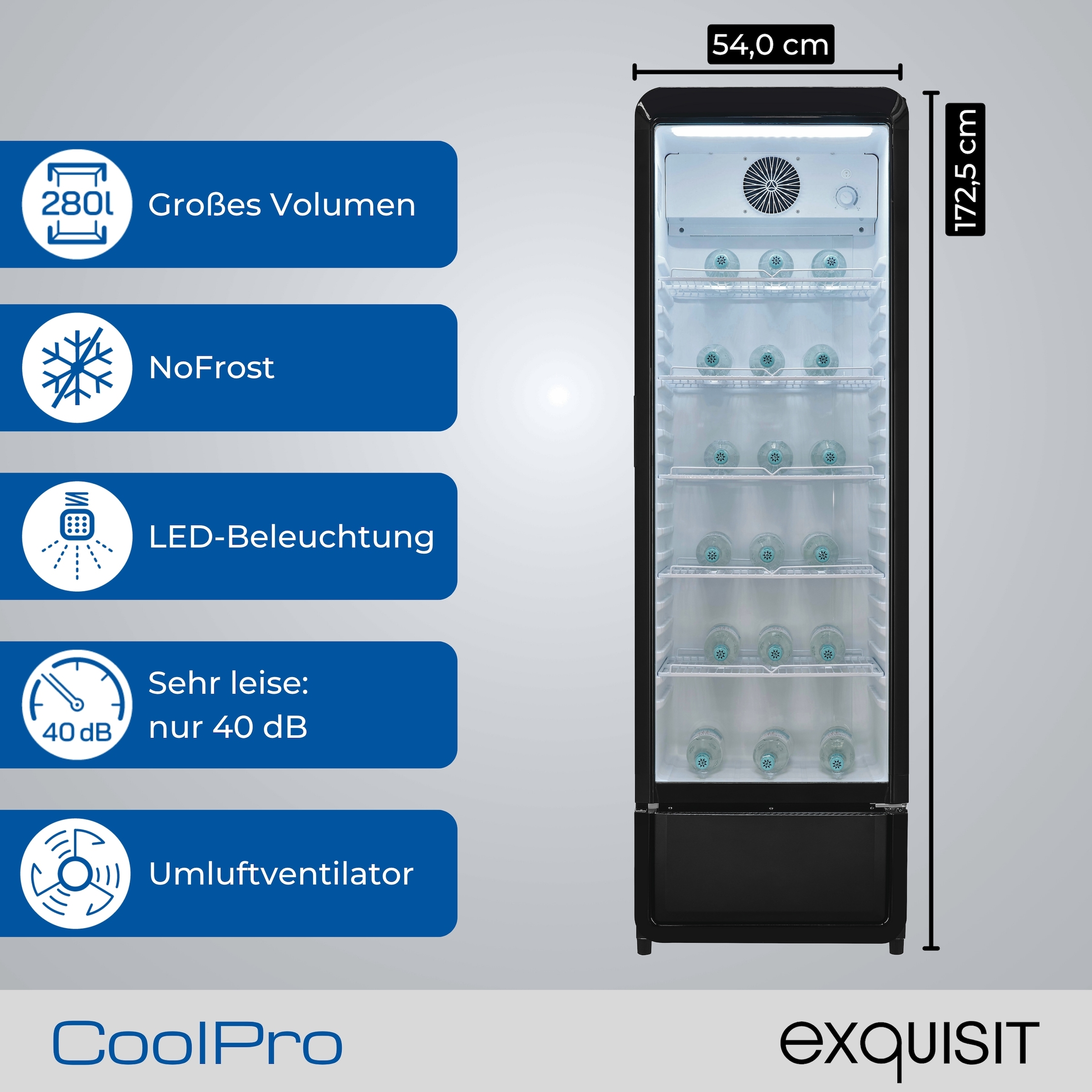 exquisit Getränkekühlschrank GKS260-GT-431D weiss »GKS260-GT-431D schwarz« 172,5 cm hoch 54 cm breit Alles auf einen Blick dank Isolierglastür und übersichtliche Lagerung