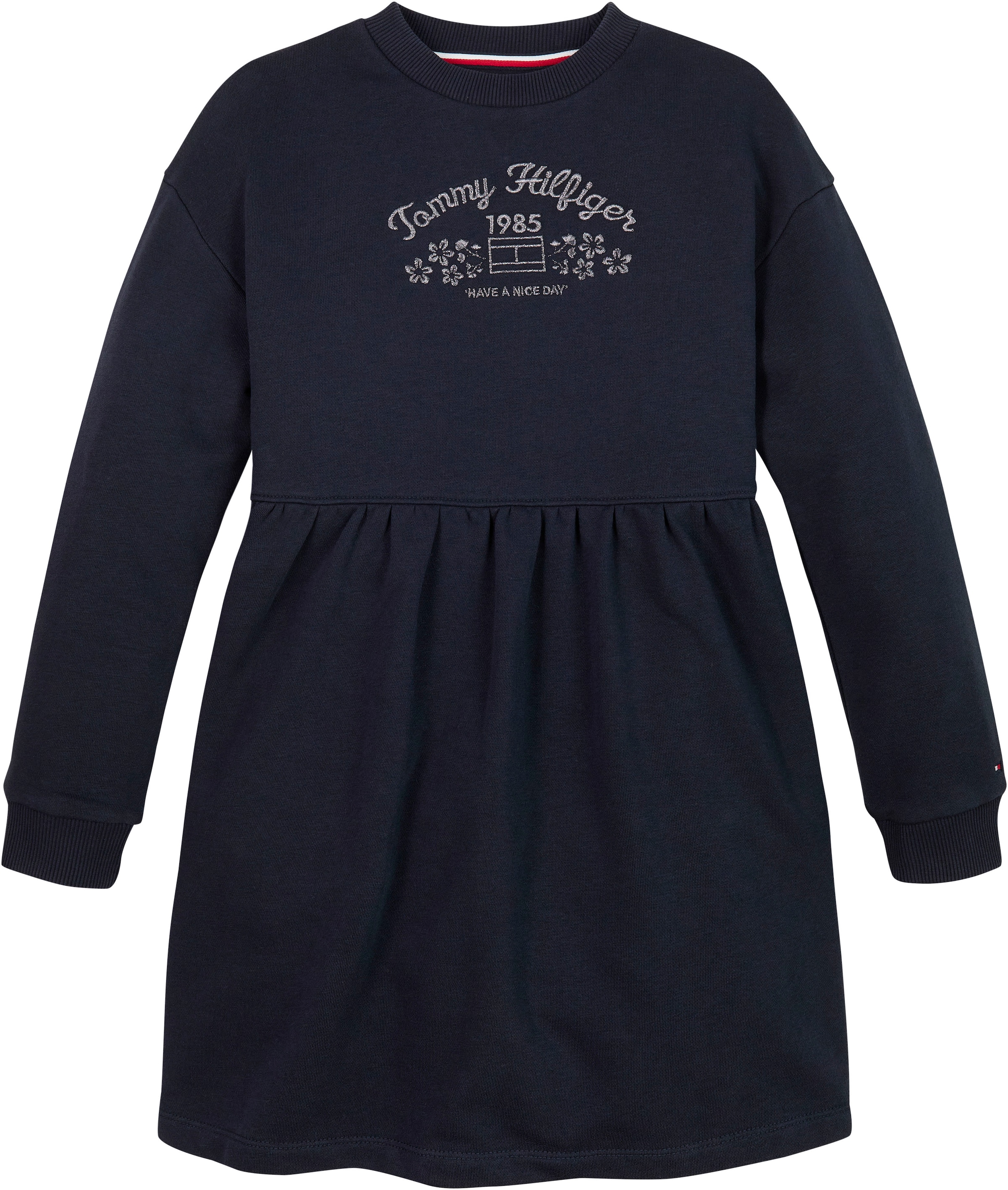 Tommy Hilfiger Strickkleid »EMB FLOWER KNITTED DRESS LS«, Kinder bis 16 Jahre mit Logoschriftzug