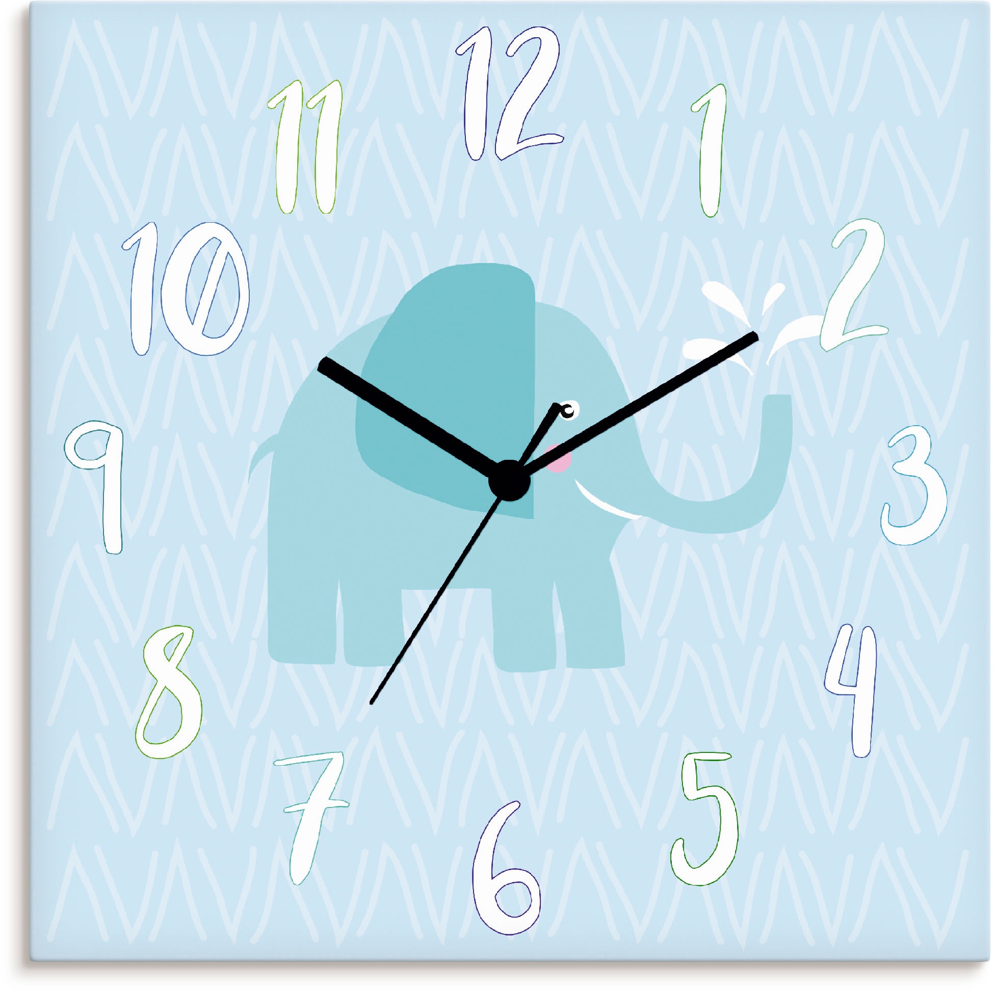 Artland Wanduhr »Elefant auf blau«, lautlos, ohne Tickgeräusche, nicht tickend, geräuschlos - wählbar: Funkuhr o. Quarzuhr, moderne Uhr für Wohnzimmer, Küche etc. - Stil: modern