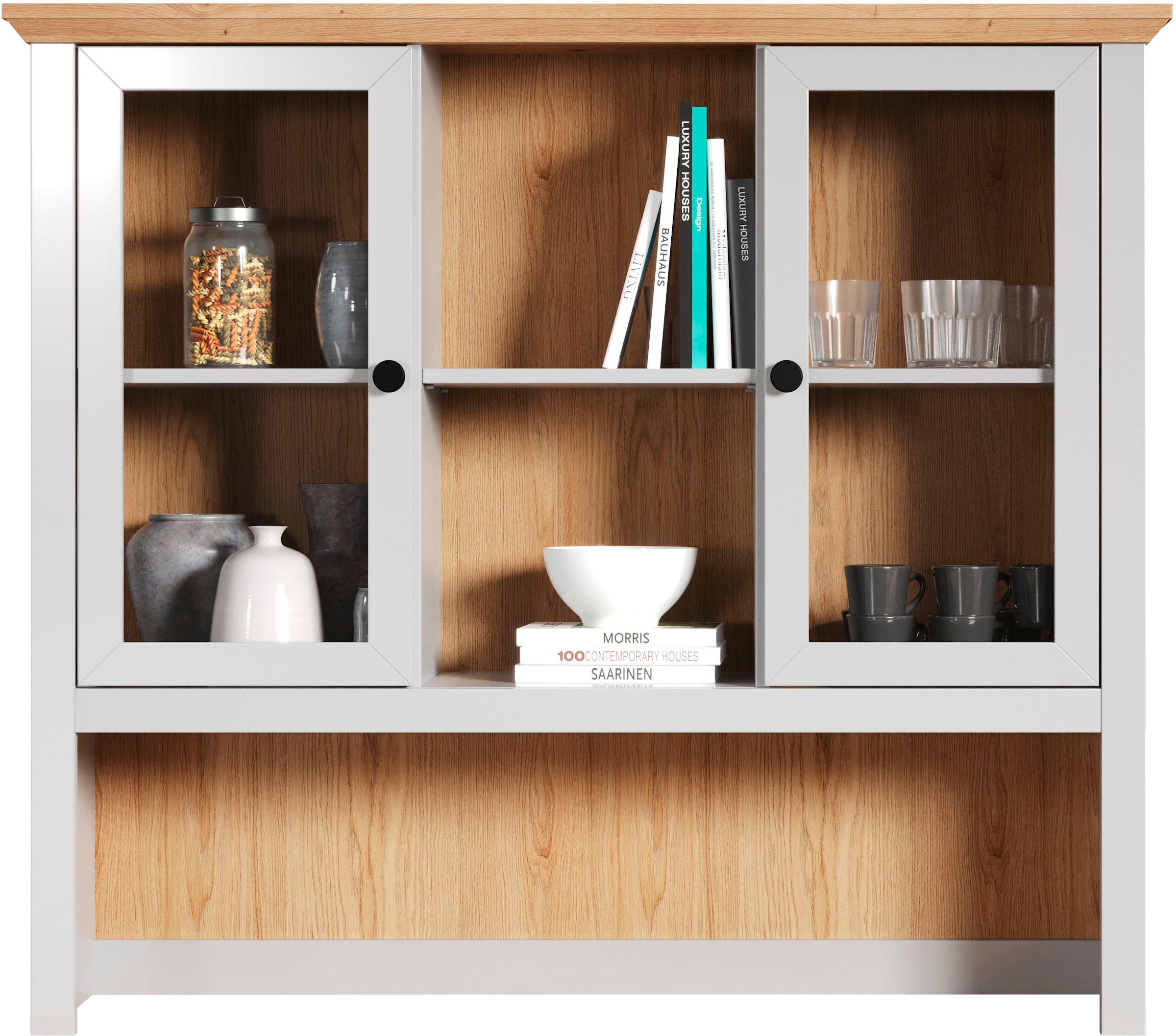 Home affaire Buffetaufsatz »Herzwill«, (1 St.), Aufsatz mit 2 Glastüren im Landhausstil - (B/T/H) 119/36/105 cm