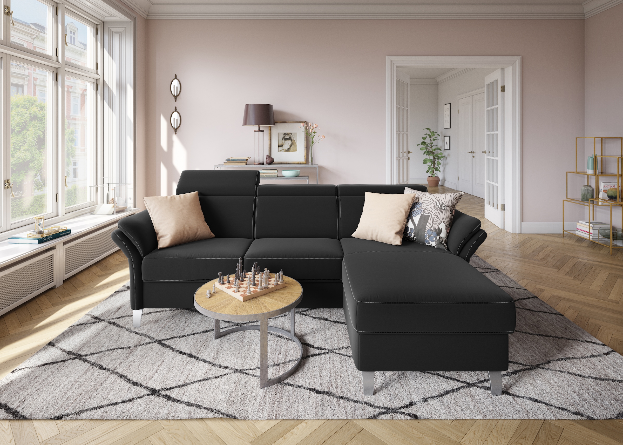 sit&more Ecksofa »Vincenzo L-Form« inklusive Kopfteilverstellung, wahlweise mit Bettfunktion, Bettkasten