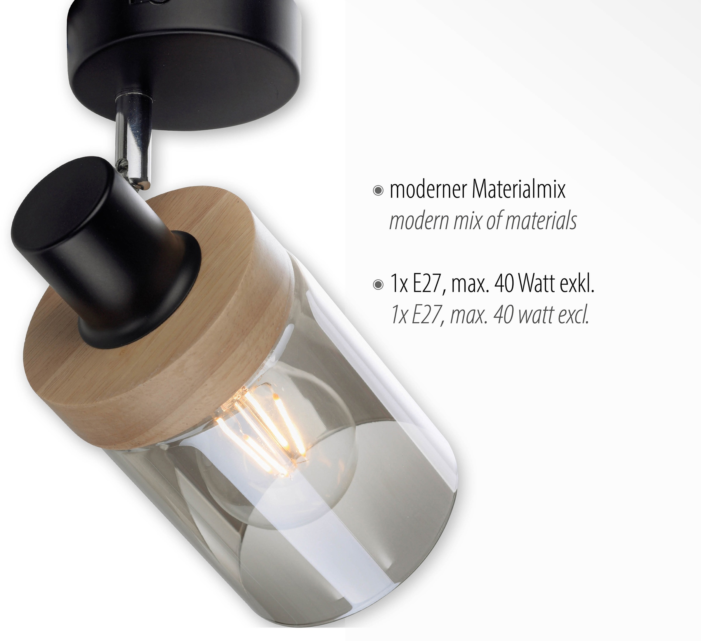 Home affaire Wandleuchte »Tendon«, 1 flammig-flammig, bei bestellen Glas, - Holz, Wandlampe, Leuchtmittel OTTO E27 geeignet für Rauchglas