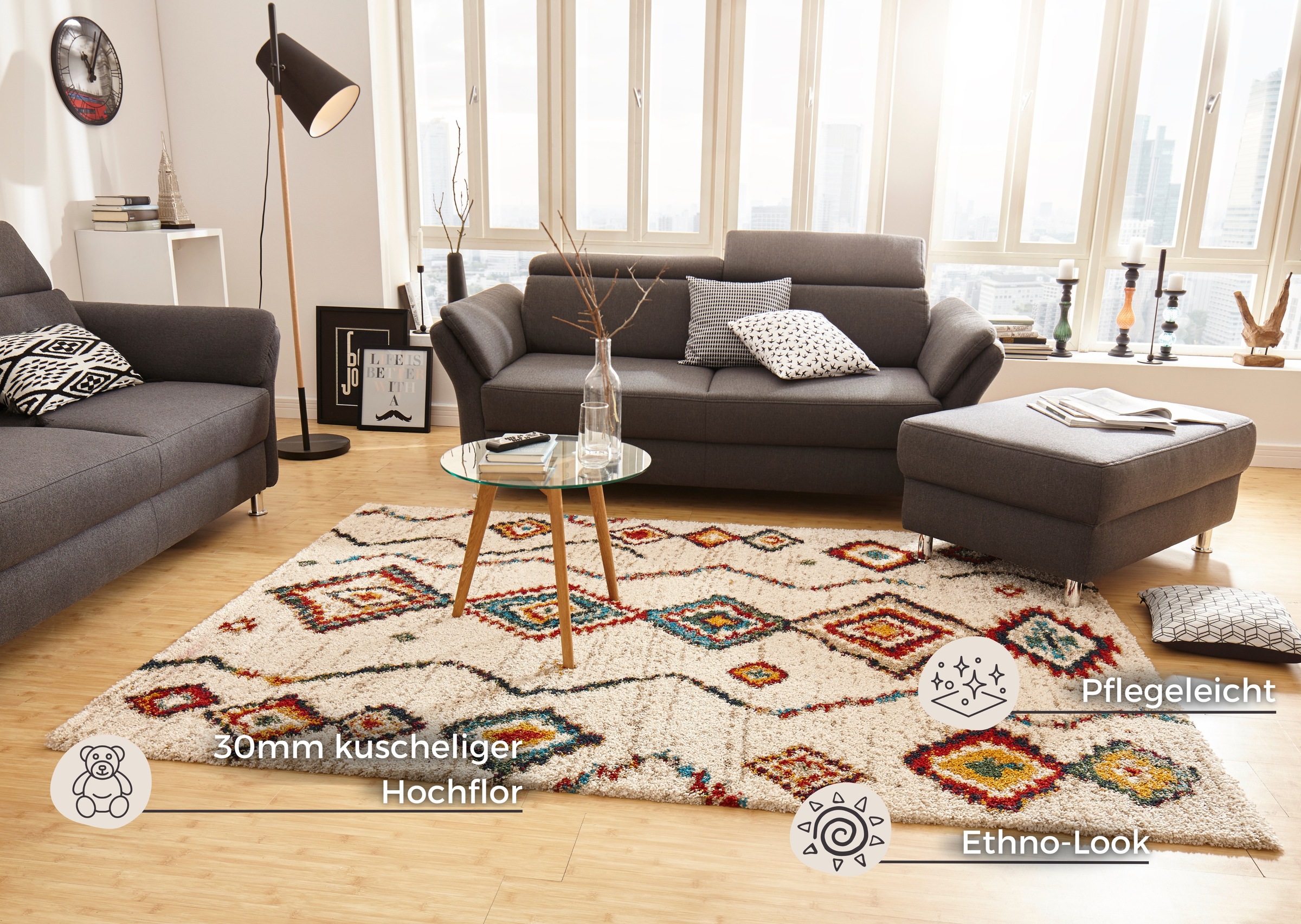 HANSE Home Hochflor-Teppich »Geometric«, rechteckig, 30 mm Höhe, Shaggy, Flokati, Boho Design, Weich, Flauschig, Geometrisches Muster