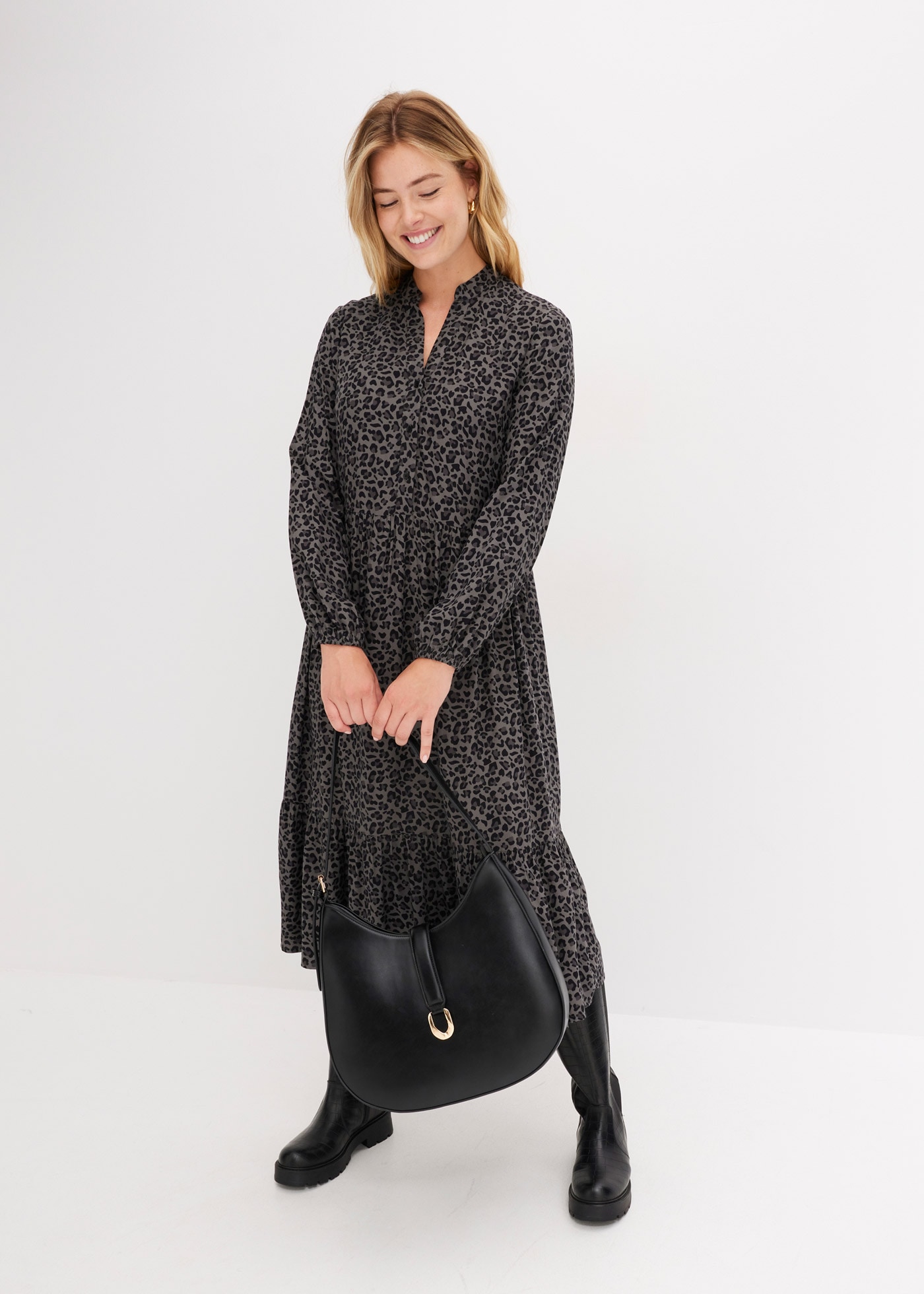 bonprix Midikleid »Midikleid aus Viskose« aus Viskose, A-Linie, mit Leomuster