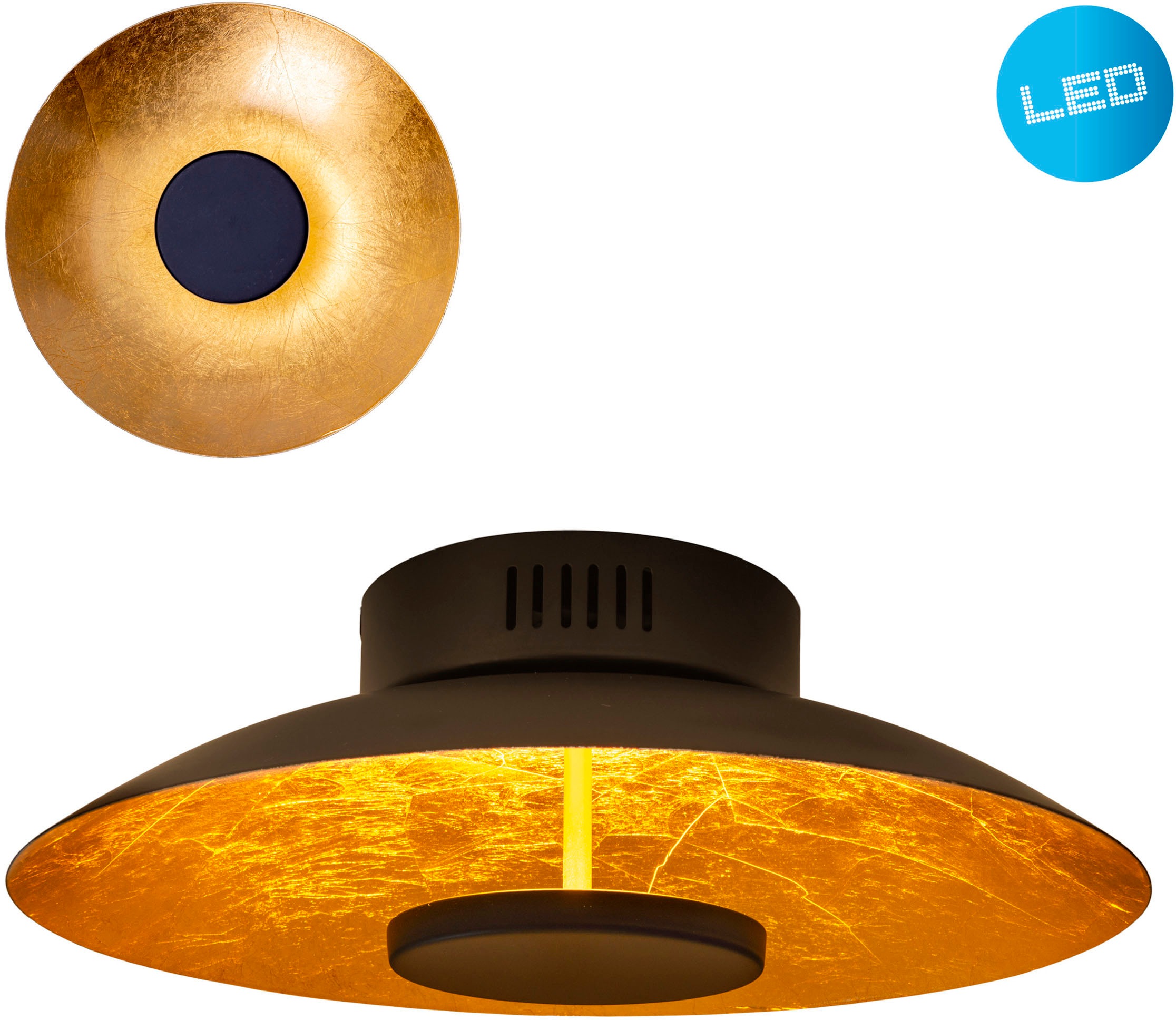 näve LED Deckenleuchte »Firenze«, 1 flammig, Leuchtmittel LED-Modul   LED fest integriert, Schirm gewölbt in schwarz/goldschimmernd, warmweißes Licht, D: 30cm