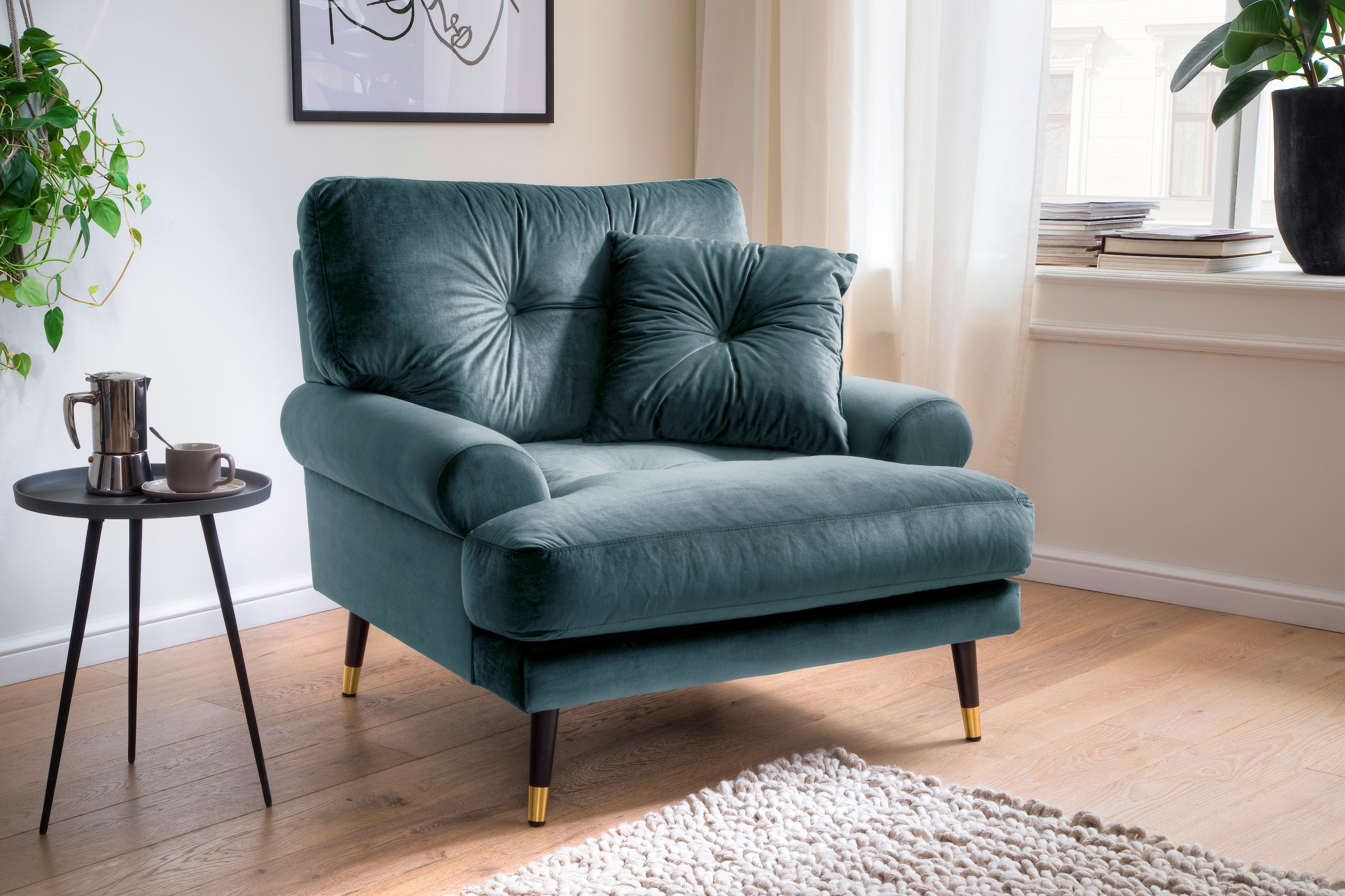 Trends by HG Loungesessel »TOKIO« in Microfaser mit hochwertigem Holz/Metallfuß