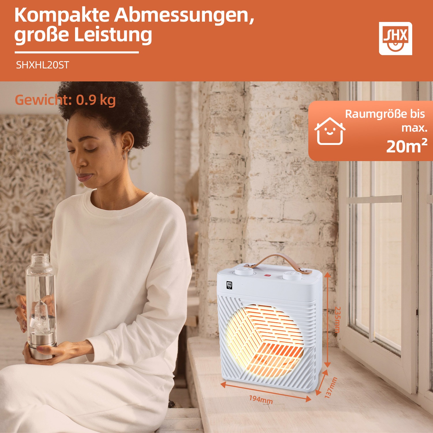 SHX Heizlüfter, 2000 W, Ledergriff, einfache Bedienung