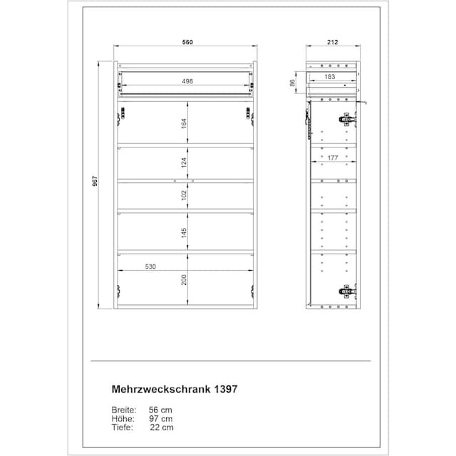 GERMANIA Garderoben-Set »Ameca«, (Set, 3 St.), mit Mehrzweckschrank, Spiegel  und Garderobenpaneel, geringe Tiefe im OTTO Online Shop