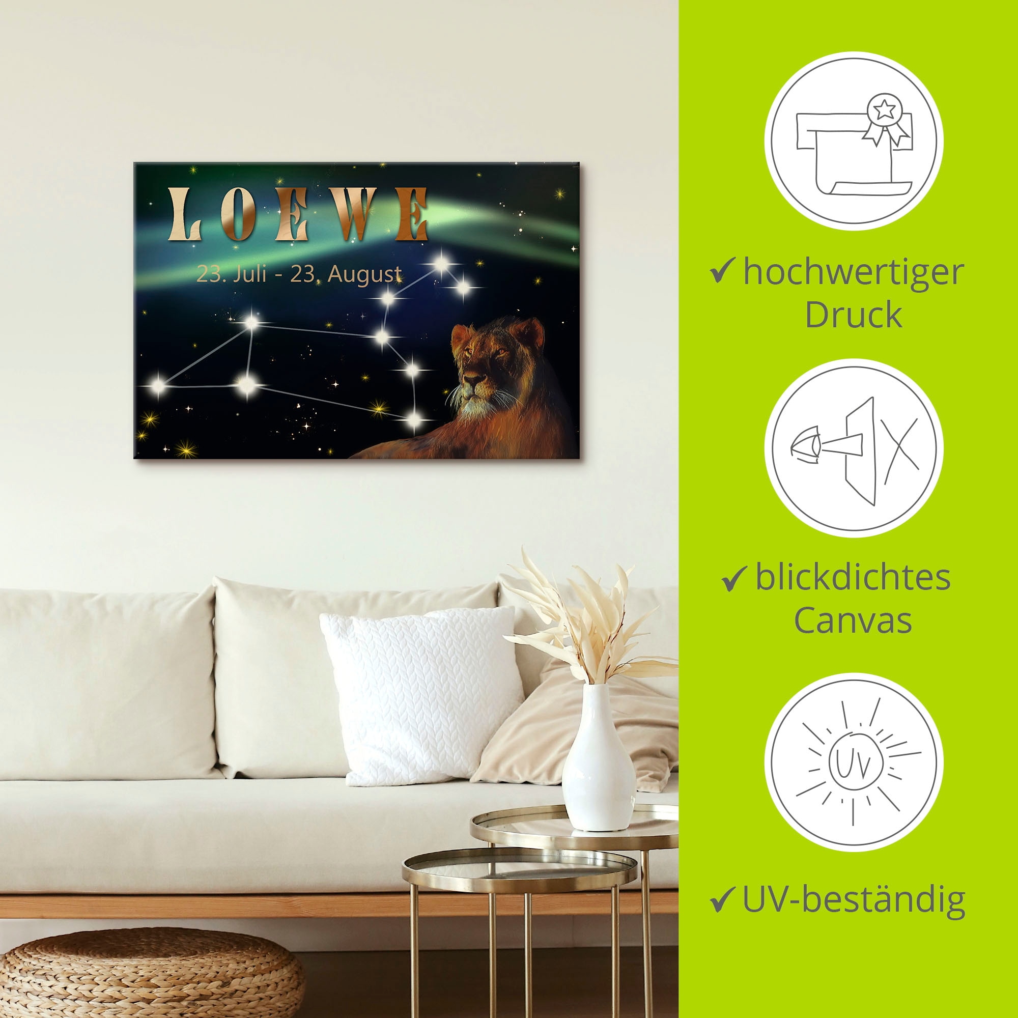 Artland Wandbild »Sternzeichen - Löwe«, Bilder von Sternzeichen, (1 St.), als Leinwandbild, Poster, Wandaufkleber in verschied. Größen