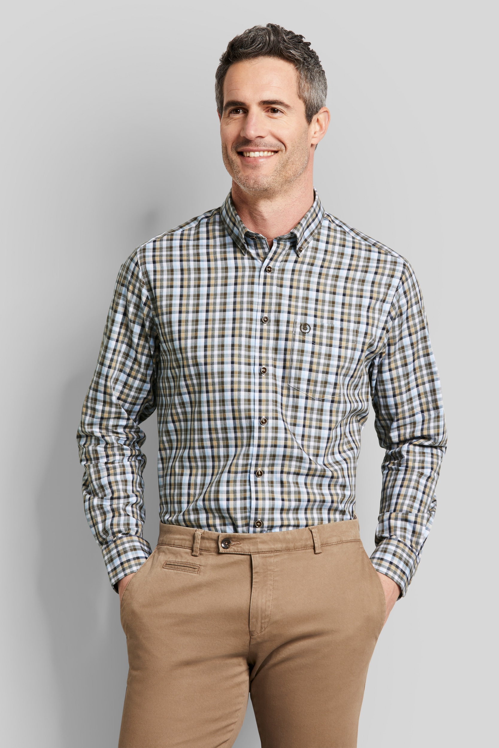 Bugatti Herren Langarmhemd »Modern Fit« mit Button-Down-Kragen in braun, Größe 4XL