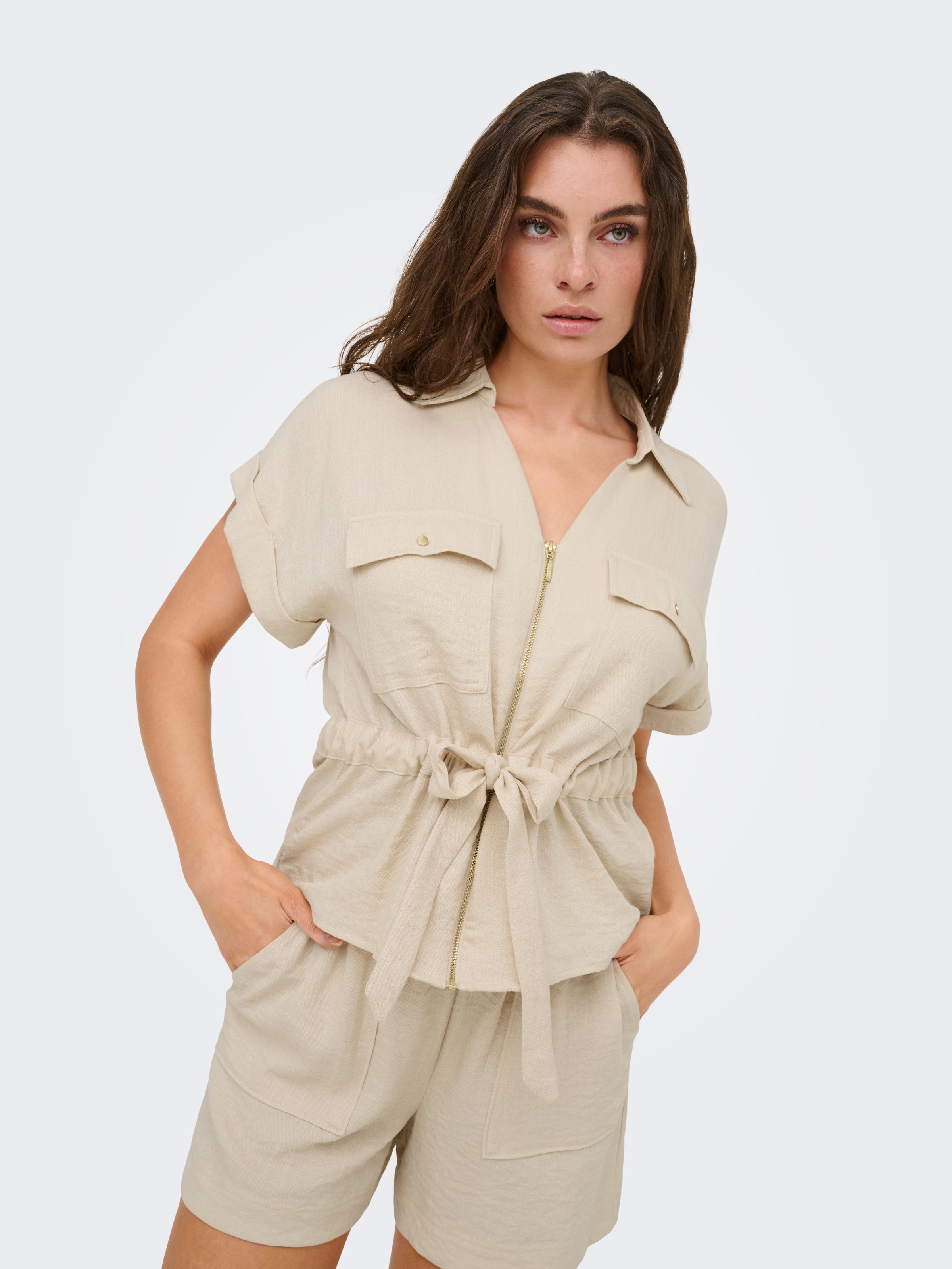 JDY Kurzarmbluse »JDYMILLE S/S ZIP SHIRT WVN NOOS«