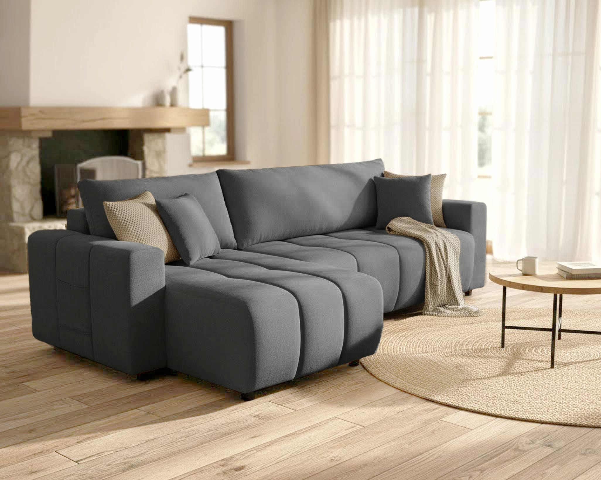 OTTO home Ecksofa »YLVAA L-Form, 241 cm - OTTO. Verlässliche Qualität.« Schlaffunktion (132/200), Bettkasten, Feinstruktur-Bezug