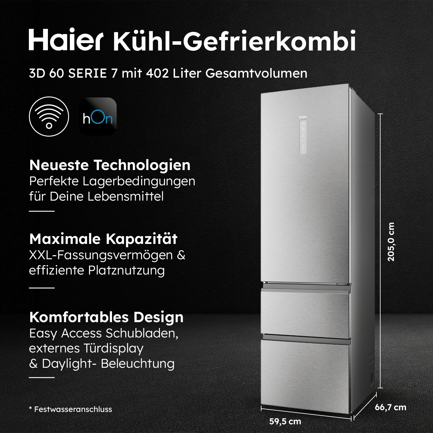 Haier Kühl-/Gefrierkombination 3D 60 Series 7 »HTW7620ANMG«, WIFI connected, Innovative Gefrier-Schubladen: Sparen Energie