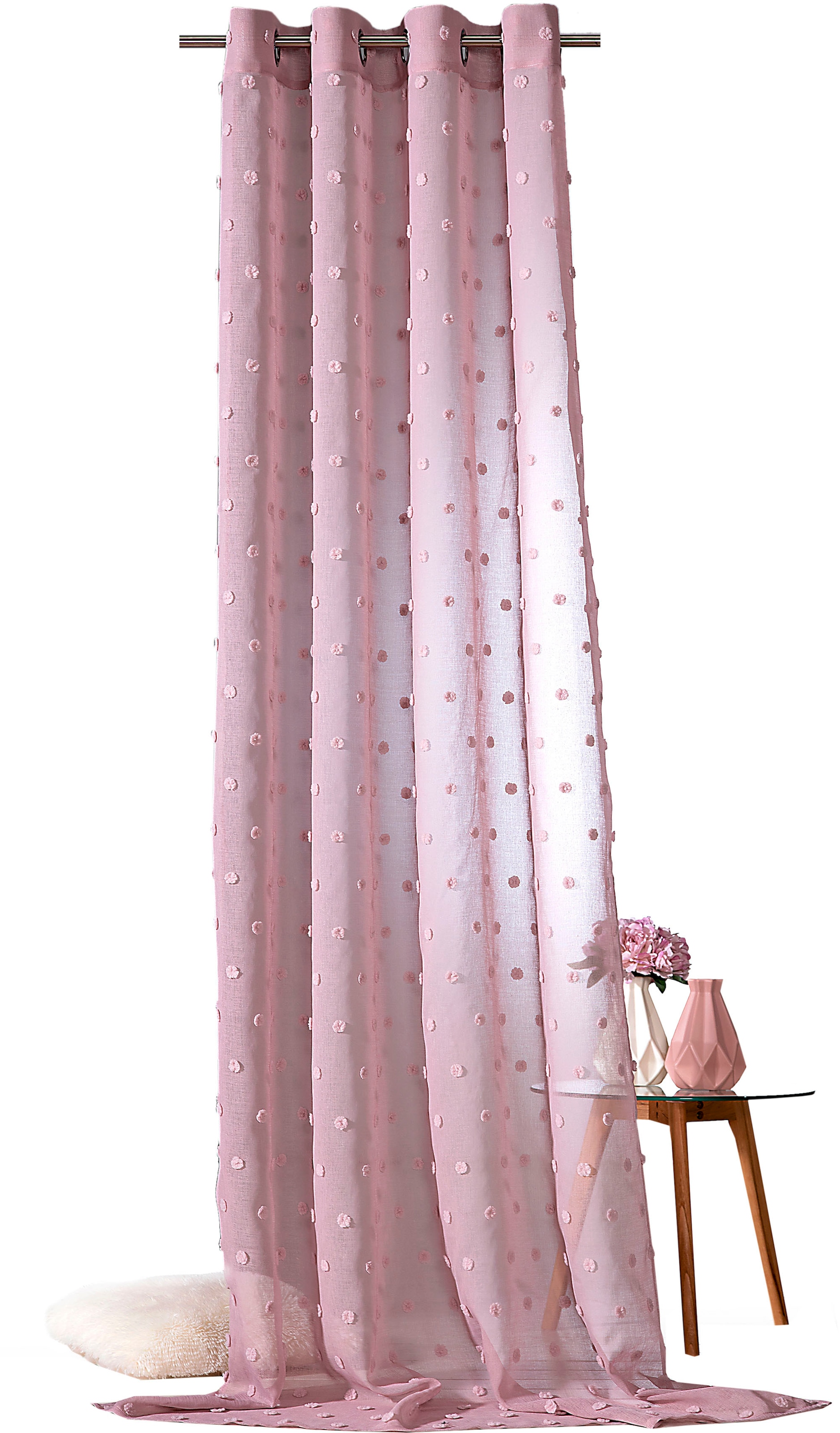 Weckbrodt Vorhang »Julina«, (1 St.), Ösenschal, Gardine, transparent, Leinen,  mit Pompoms kaufen bei OTTO