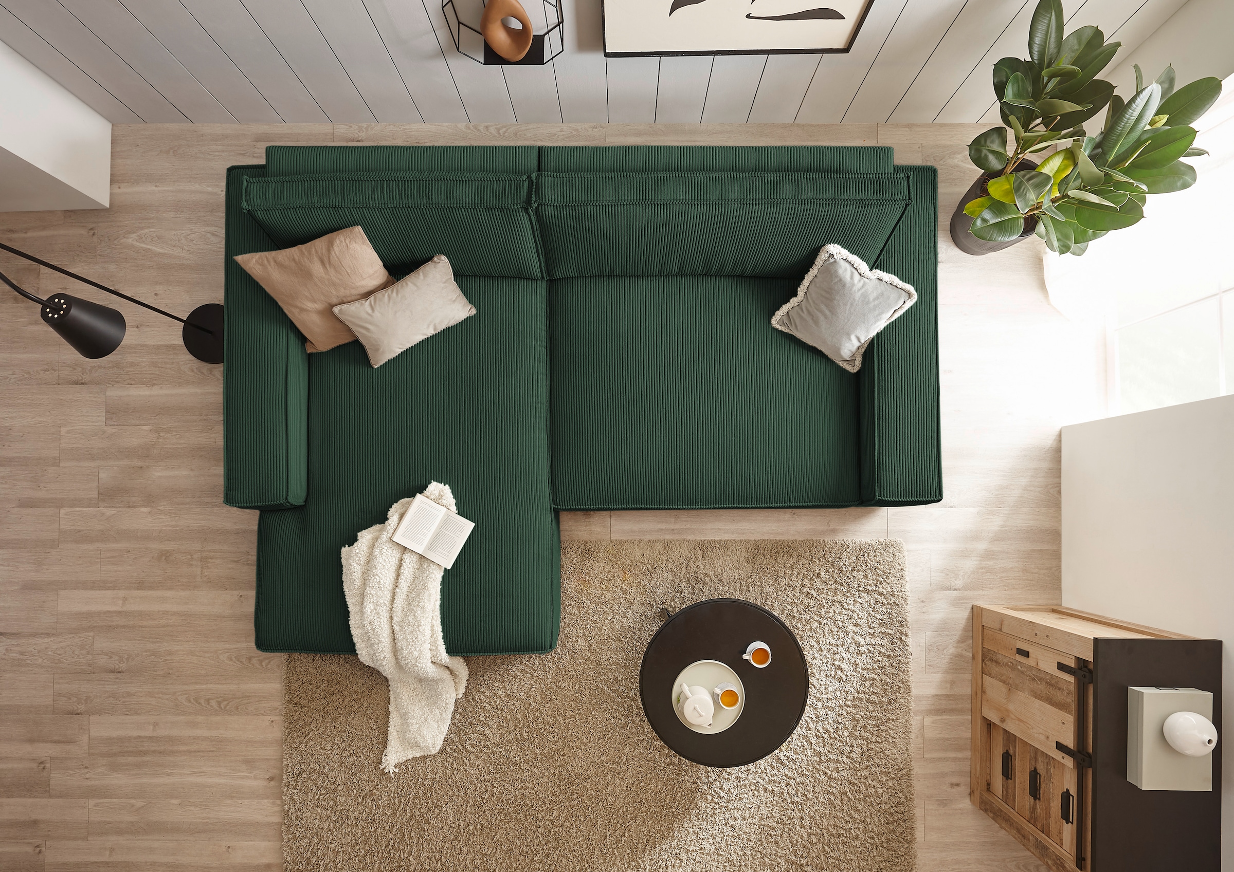 Home affaire Ecksofa »NEU: SHERWOOD XXL 284, Big-Sofa L-Form, tiefe Sitzfläche 95 cm, Cord«, Recamiere rechts/links, als Schlafsofa stellbar, Cord u. Leinenoptik