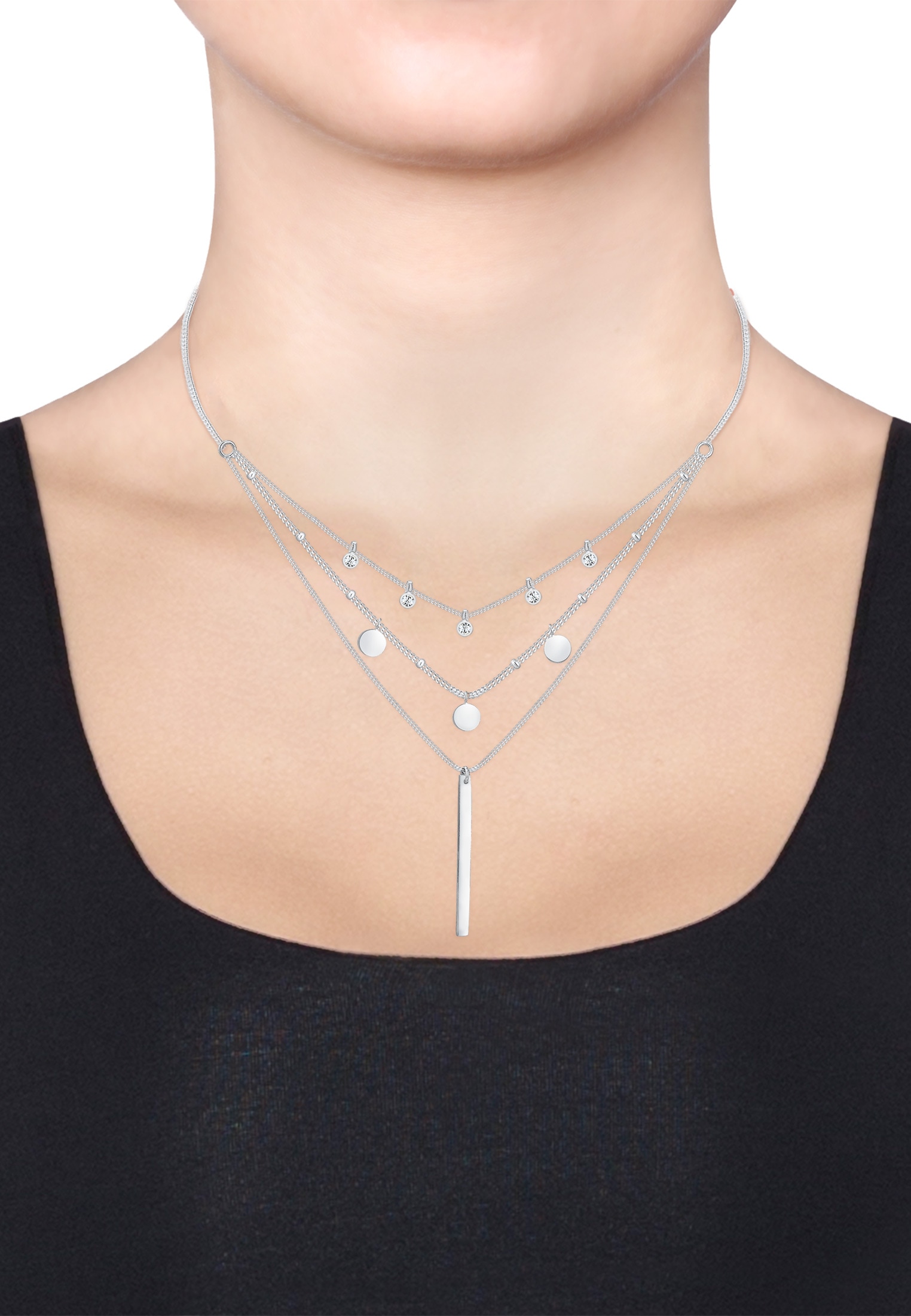 Elli Silberkette »Halskette Layer Weiß 925 Sterling Silber, mit Kristallen von Swarovski®«