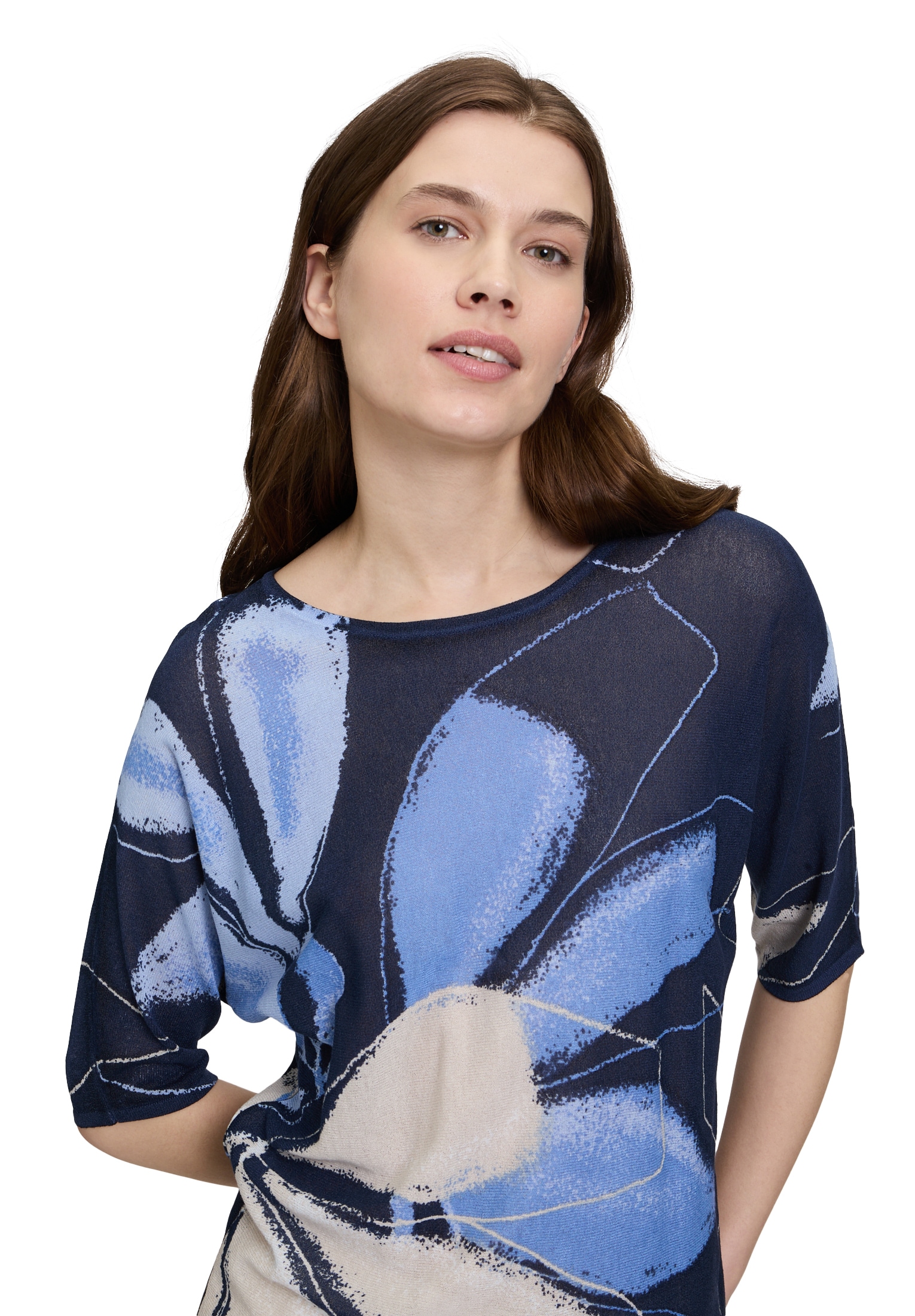 Betty&Co Rundhalspullover »Feinstrickpullover mit Print«