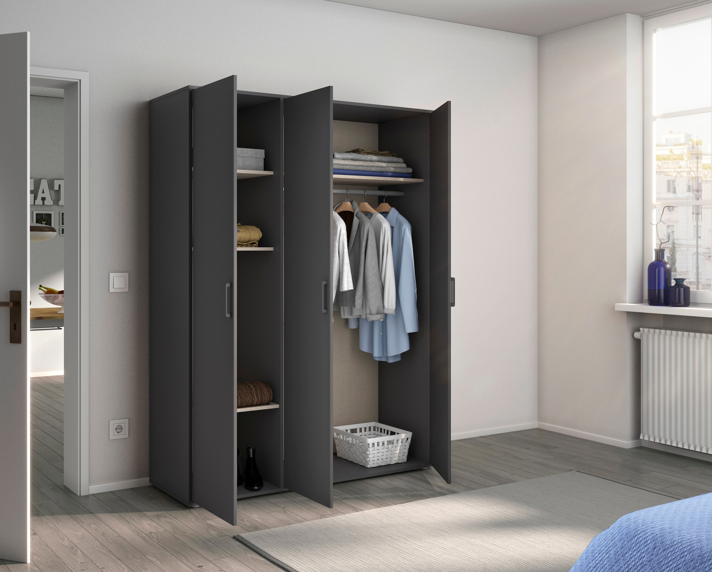 rauch Kleiderschrank »VOYAGER Otto´s Choice Garderobe Wäscheschrank TOPSELLER Schlafzimmer« in 3 verschiedenen Ausstattungen BASIC/CLASSIC/PREMIUM,  mit 2 modernen Griffvarianten, viel Stauraum MADE IN GERMANY