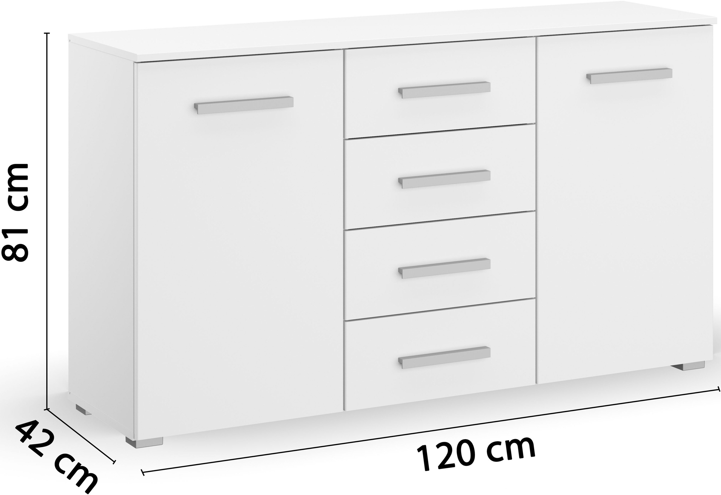 rauch Schubkastenkommode »Sideboard Kommode Kombikommode KOLUNA mit Dekorfront« Breite 120 cm mit moderner Dekorfront,  vier große Schubladen, mit insgesamt 4 Einlegeböden MADE IN GERMANY