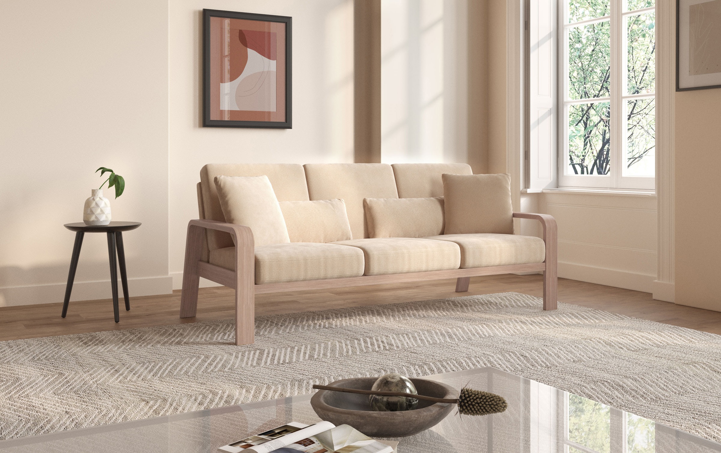 sit&more 3-Sitzer »Kolding« Armlehnen aus Buchenholz in natur, verschiedene Bezüge und Farben