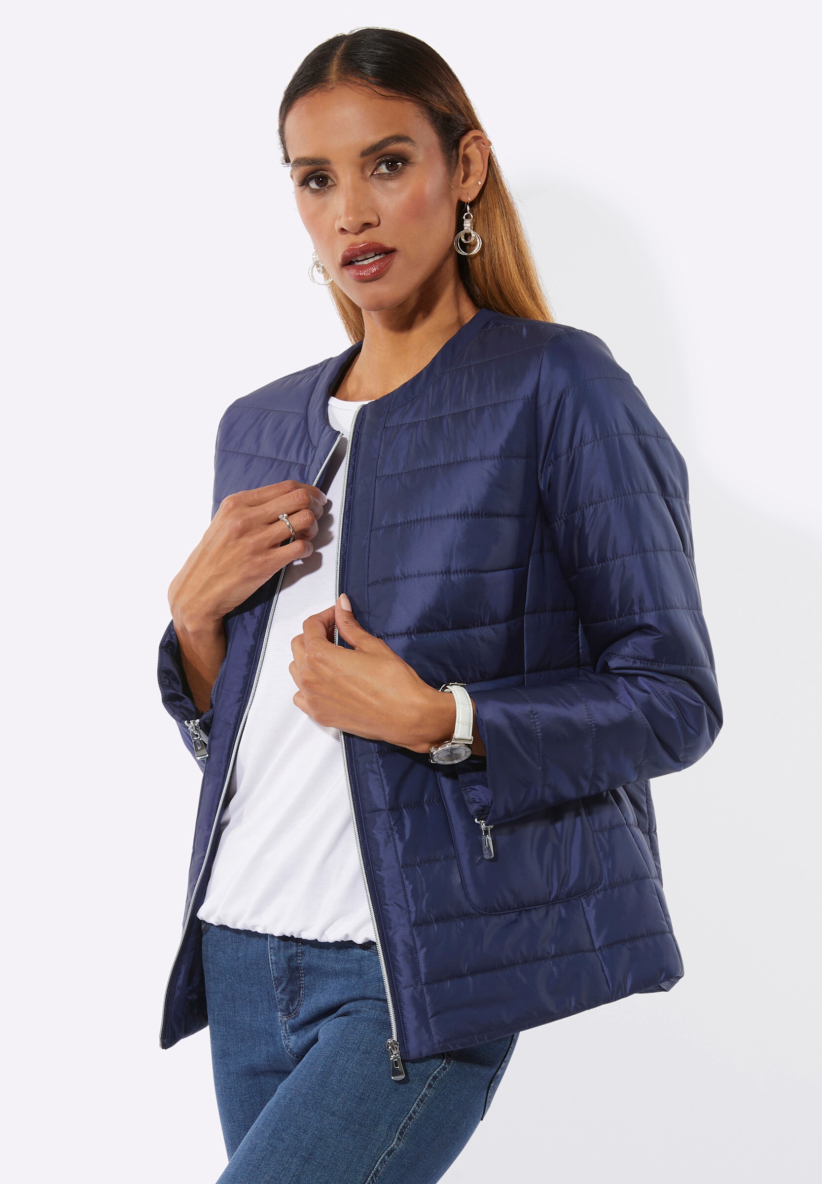 creation L Steppjacke »Steppjacke Steppjacke mit Reißverschluss am Ärmel« ohne Kapuze