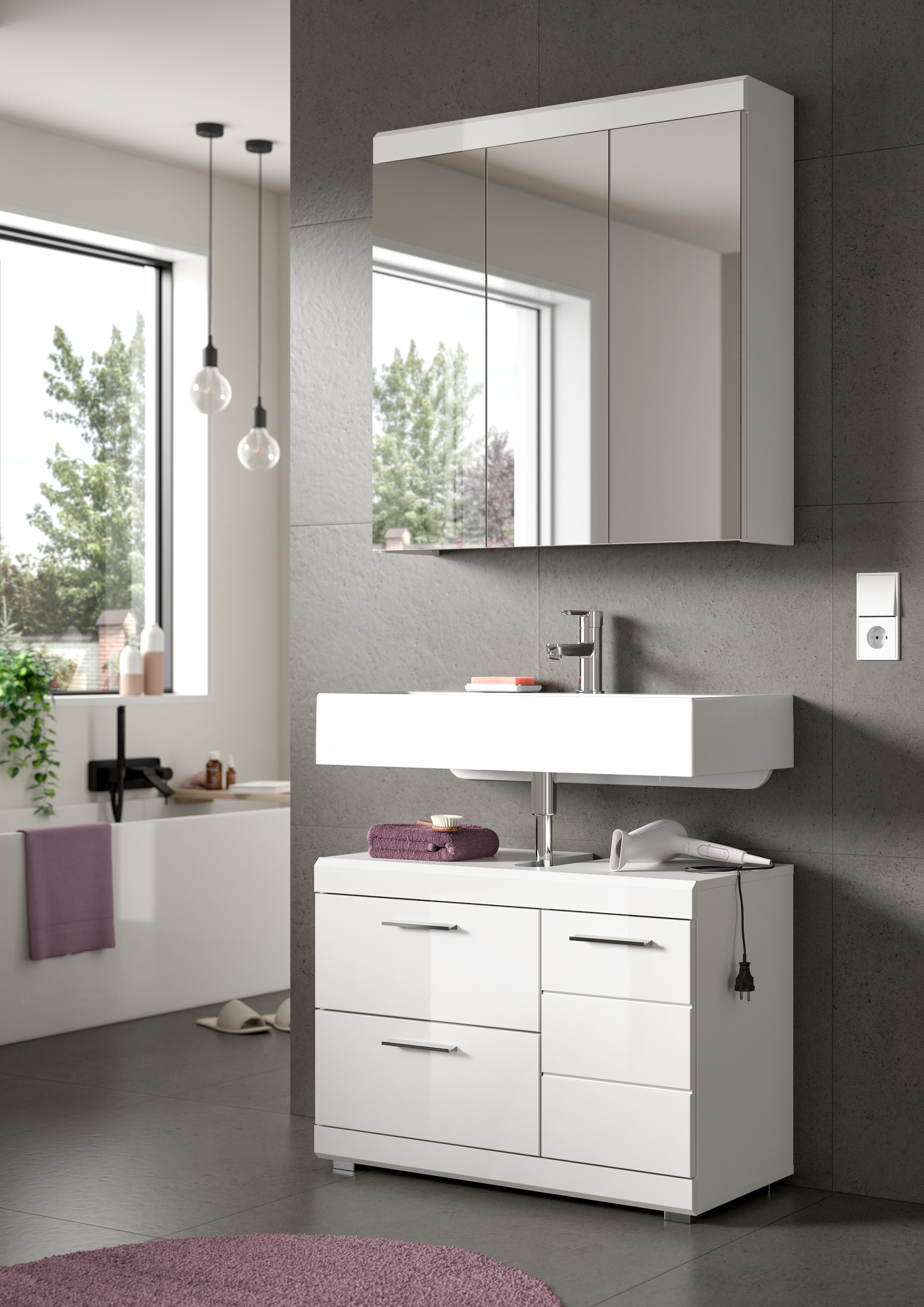 welltime Badezimmerspiegelschrank »SIENA, Breite 80 cm, 3 Spiegeltür, 6 Einlegeböden, 9 Fächer« Badmöbel, Badschrank, Schrank, Bad, Spiegel, Hängespiegel, Badspiegel