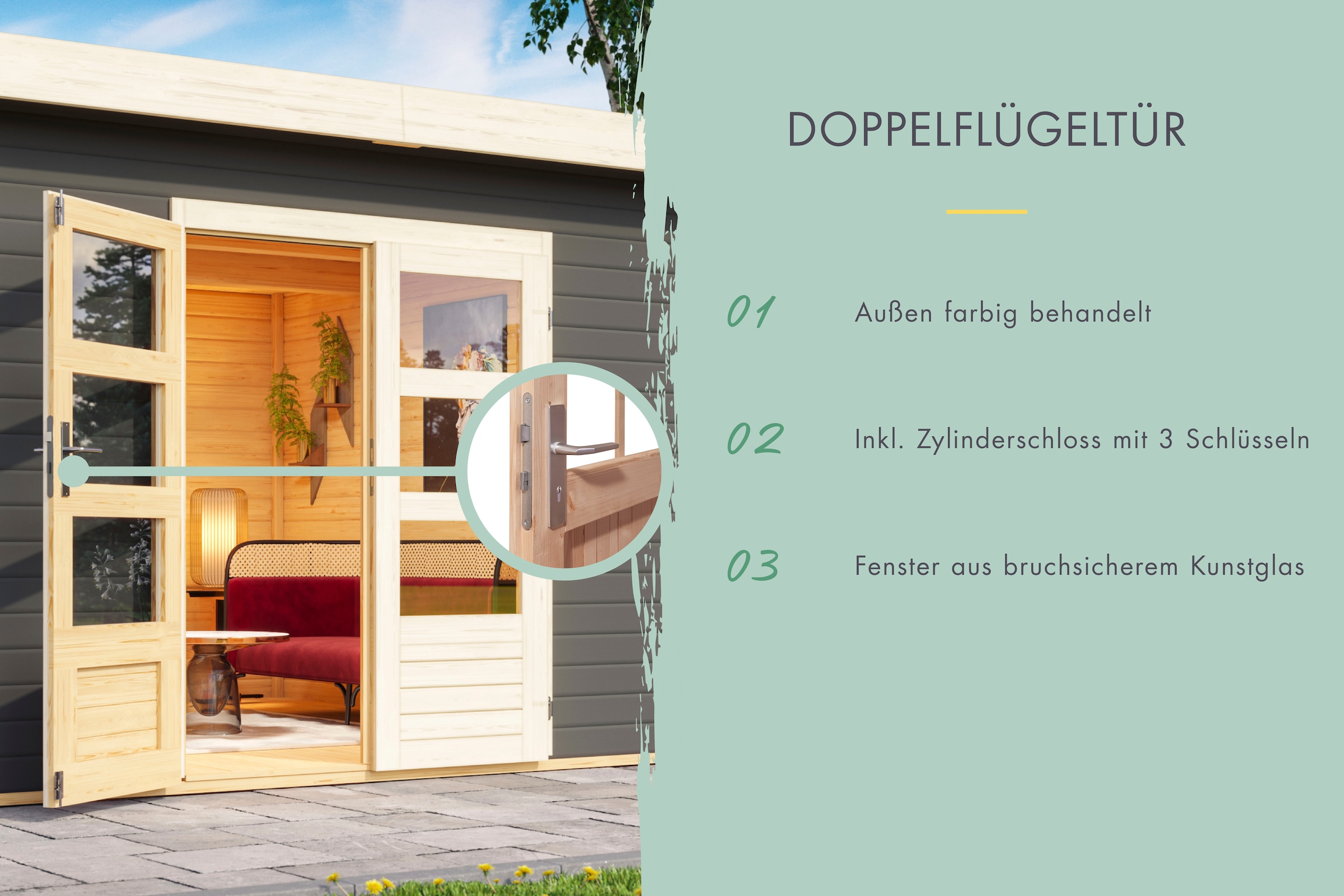 Karibu Gartenhaus »Schloßsee 2«, (Set), mit Fußboden im Haus