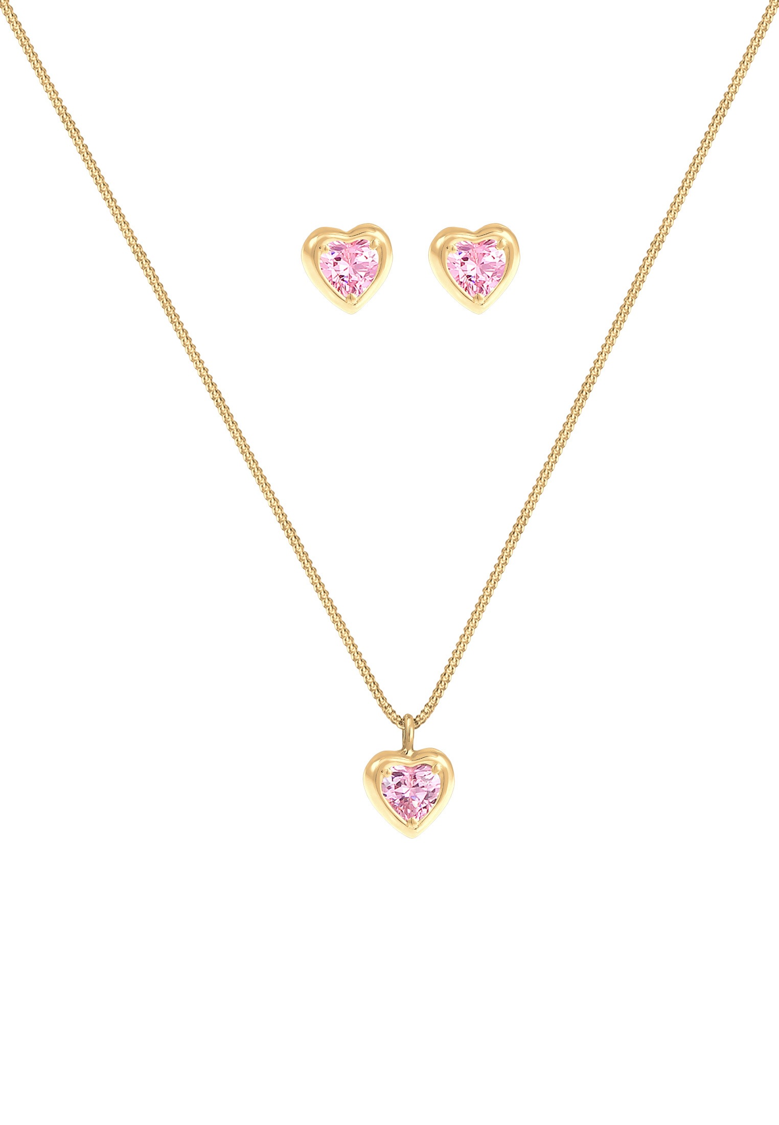 Elli Ohrring und Ketten Set »Schmuckset Kinder Kette Stecker Herz Zirkonia Rosa 925 Silber«