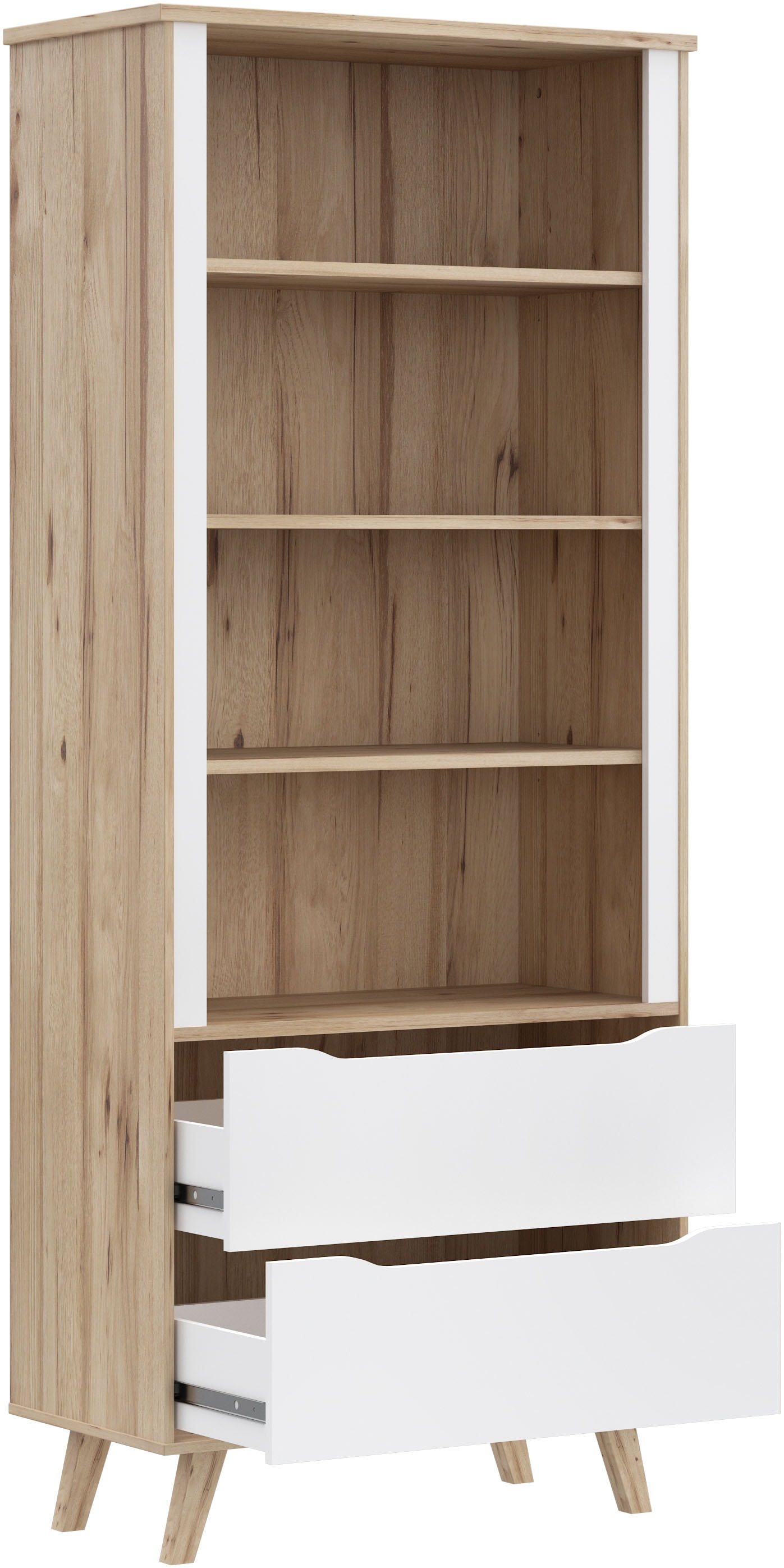 FORTE Wandregal »Vankka Regal 2 Schubkästen«, (B/H/T 84,7/201,5/41,7 cm), Regal, Holzfüße, Einlegeböden variabel, 2 Schubkästen