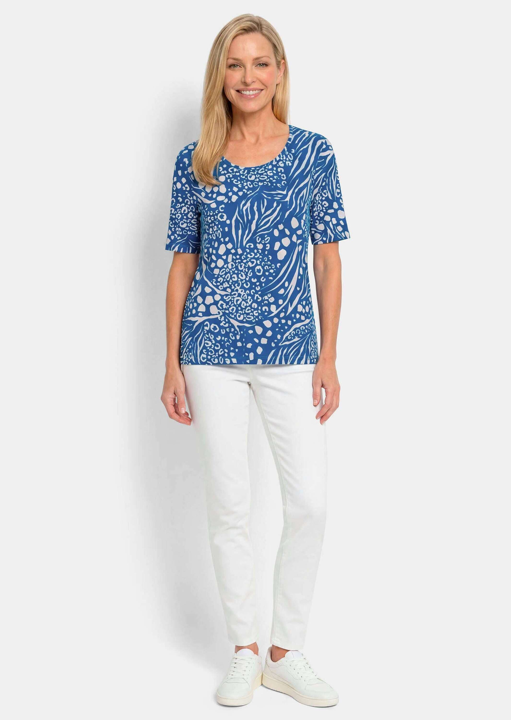 GOLDNER Kurzarmshirt »Kurzgröße Viskoseshirt in modischem Animal Print« stretchbequemer Viskosejersey