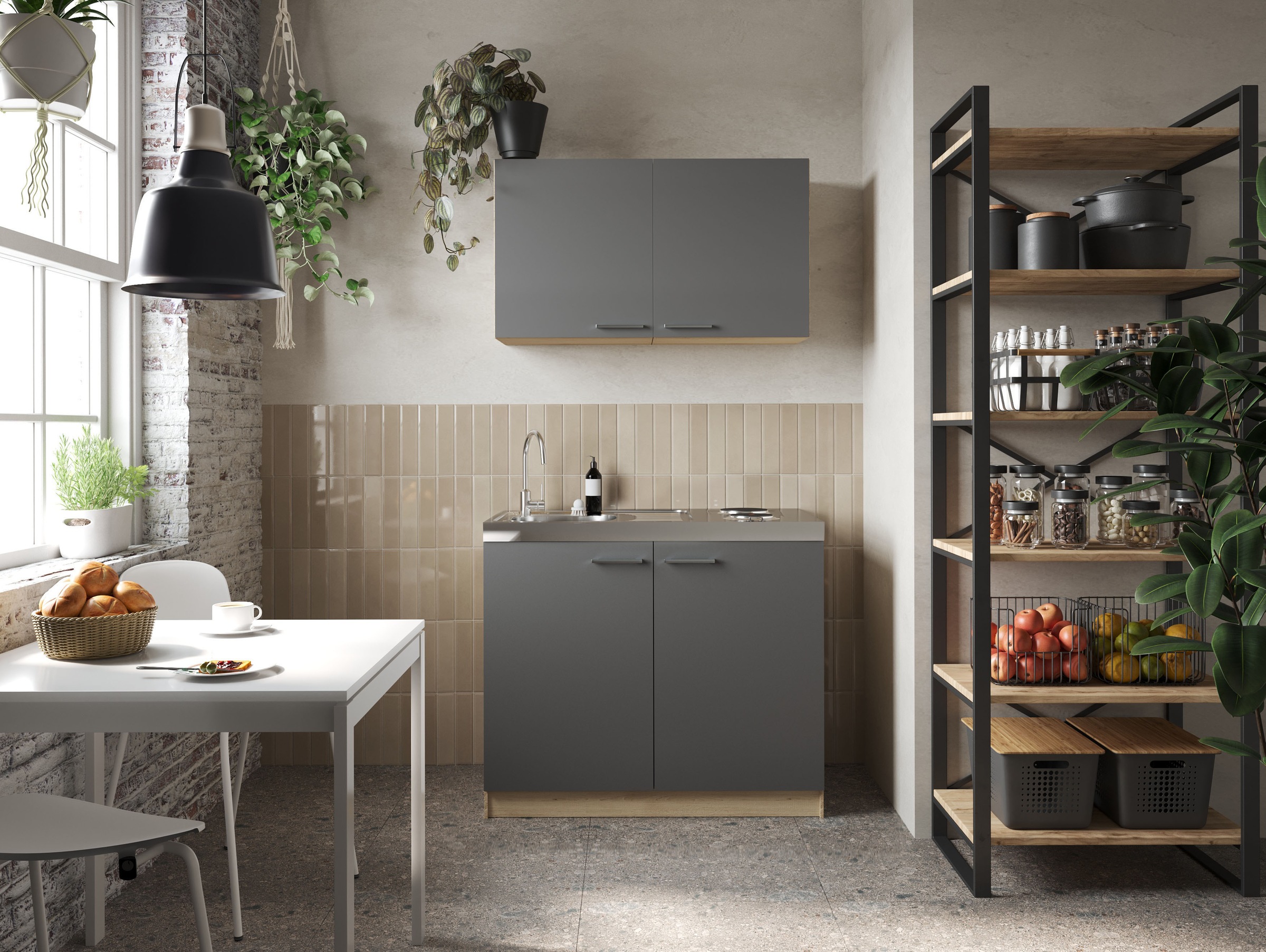 RESPEKTA Pantryküche »Merle« Breite 100 cm, Soft-Close, Spülenabdeckung mit Edelstahlkochmulde