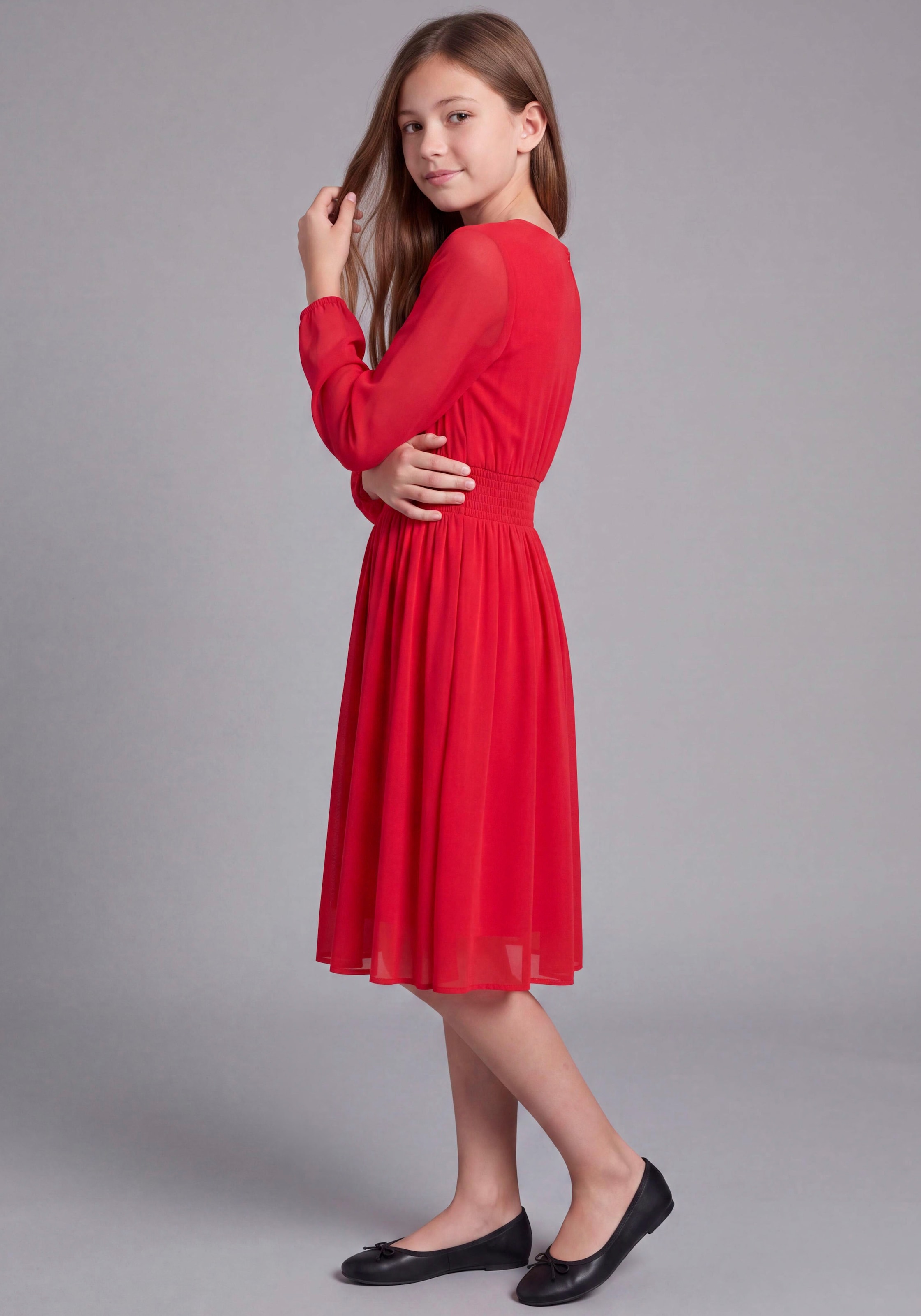 Bruno Banani Chiffonkleid »Meshkleid mit transparenten Ärmeln für festliche Anlässe« Festliches Shirtkleid mit Chiffon